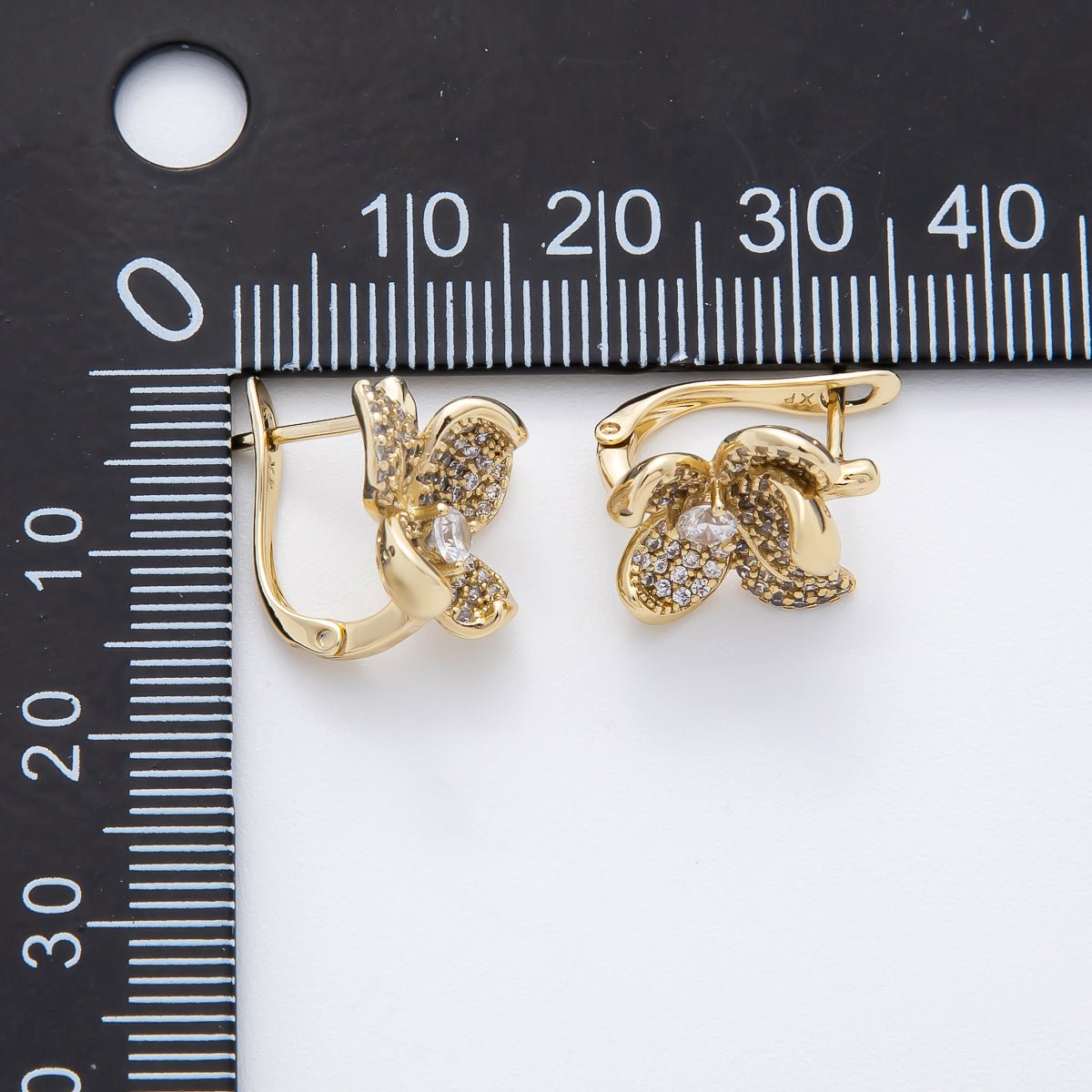 14K Gold Filled 16mm Micro Paved CZ Flower English Lock Hoop Earrings | AJ245 - DLUXCA