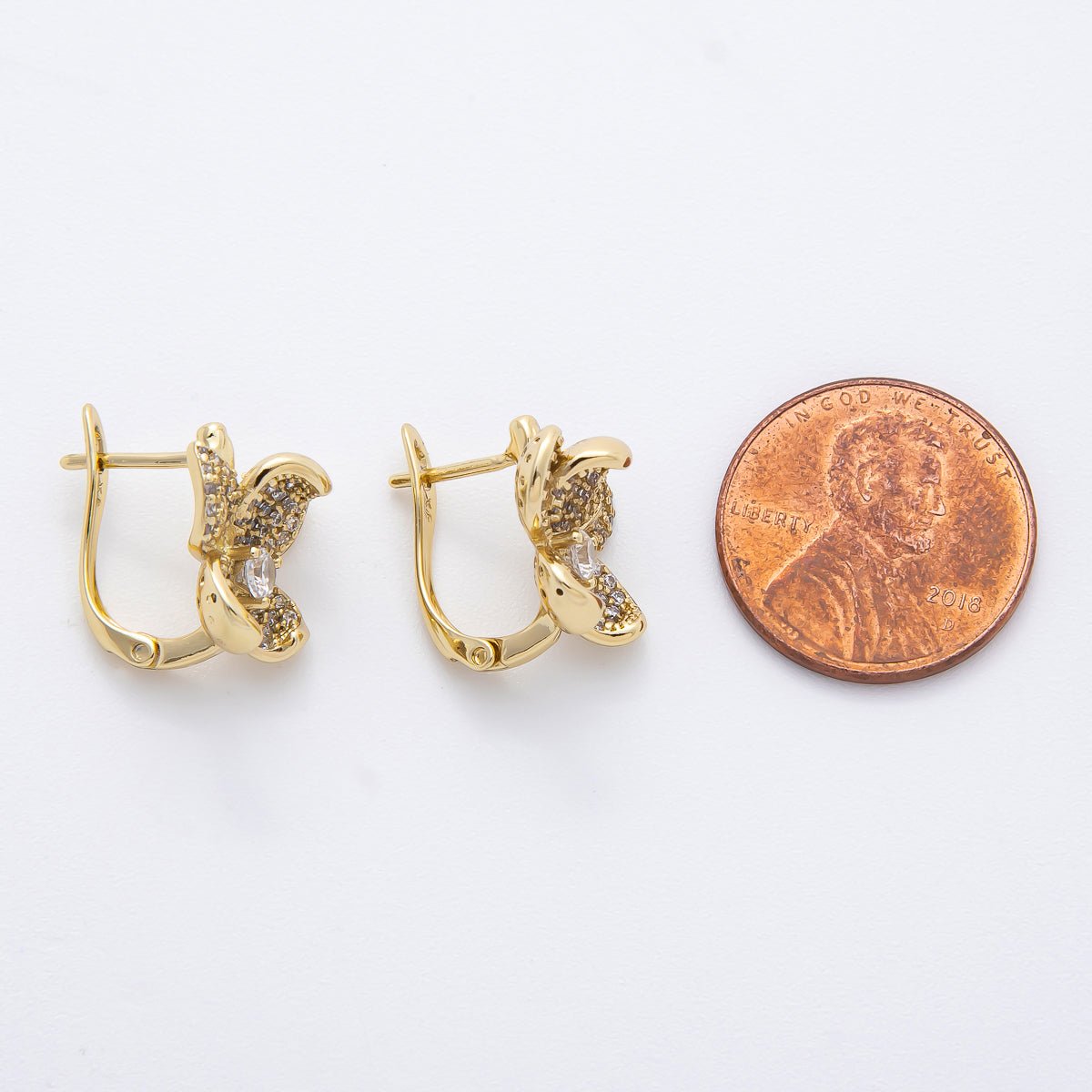 14K Gold Filled 16mm Micro Paved CZ Flower English Lock Hoop Earrings | AJ245 - DLUXCA