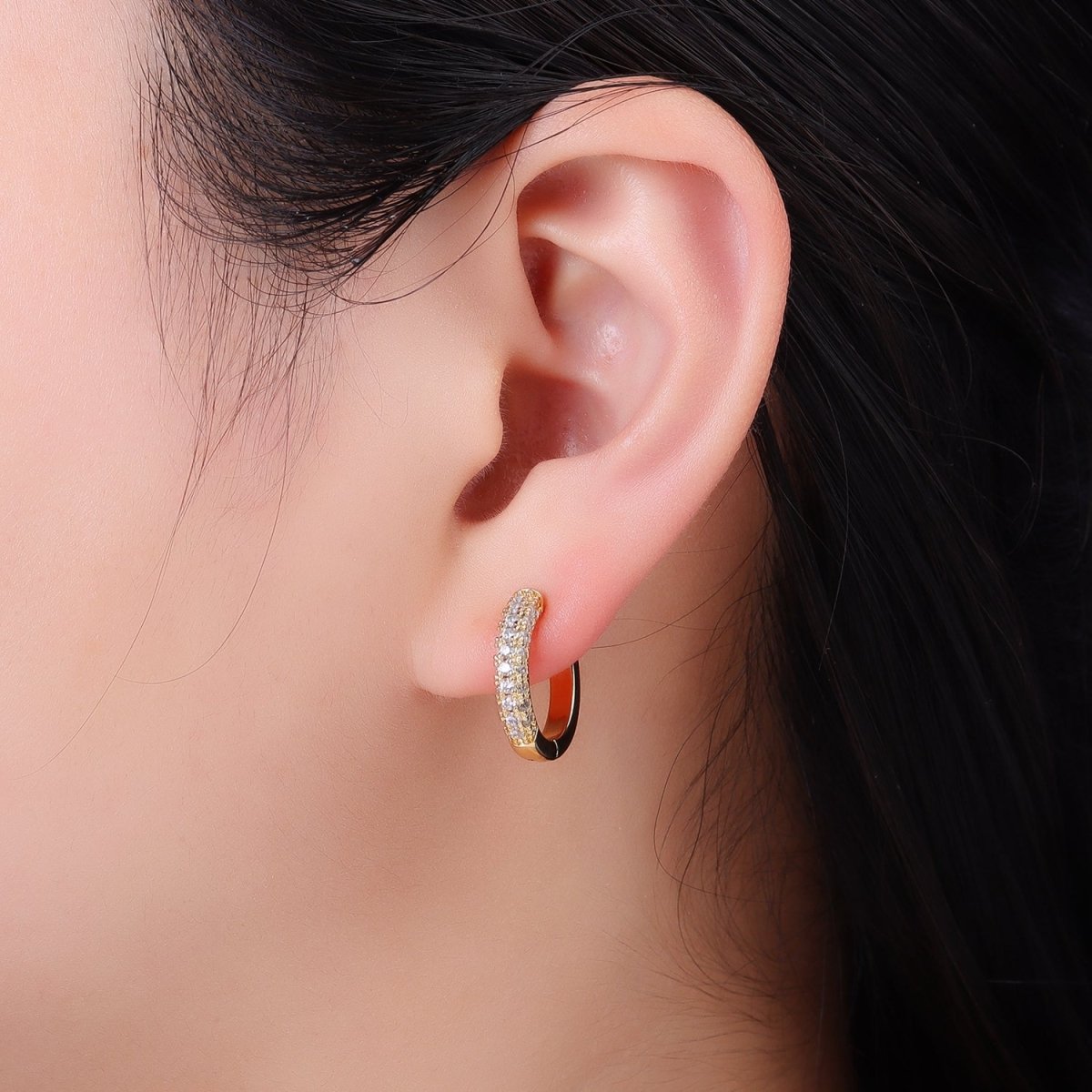 14K Gold Filled 16mm Micro Paved CZ Huggie Earrings in Gold & Silver | AE528 AE529 - DLUXCA