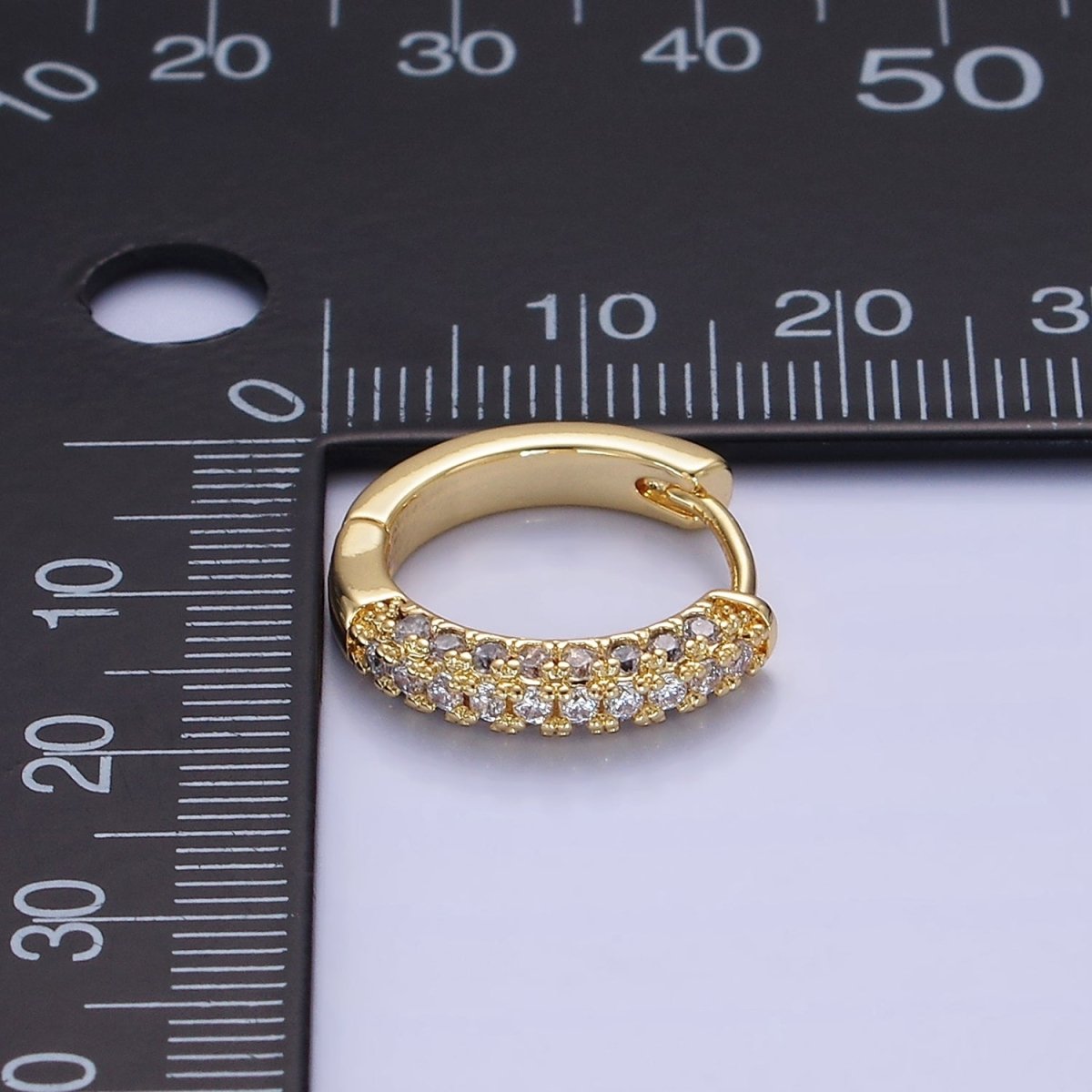 14K Gold Filled 16mm Micro Paved CZ Huggie Earrings in Gold & Silver | AE528 AE529 - DLUXCA