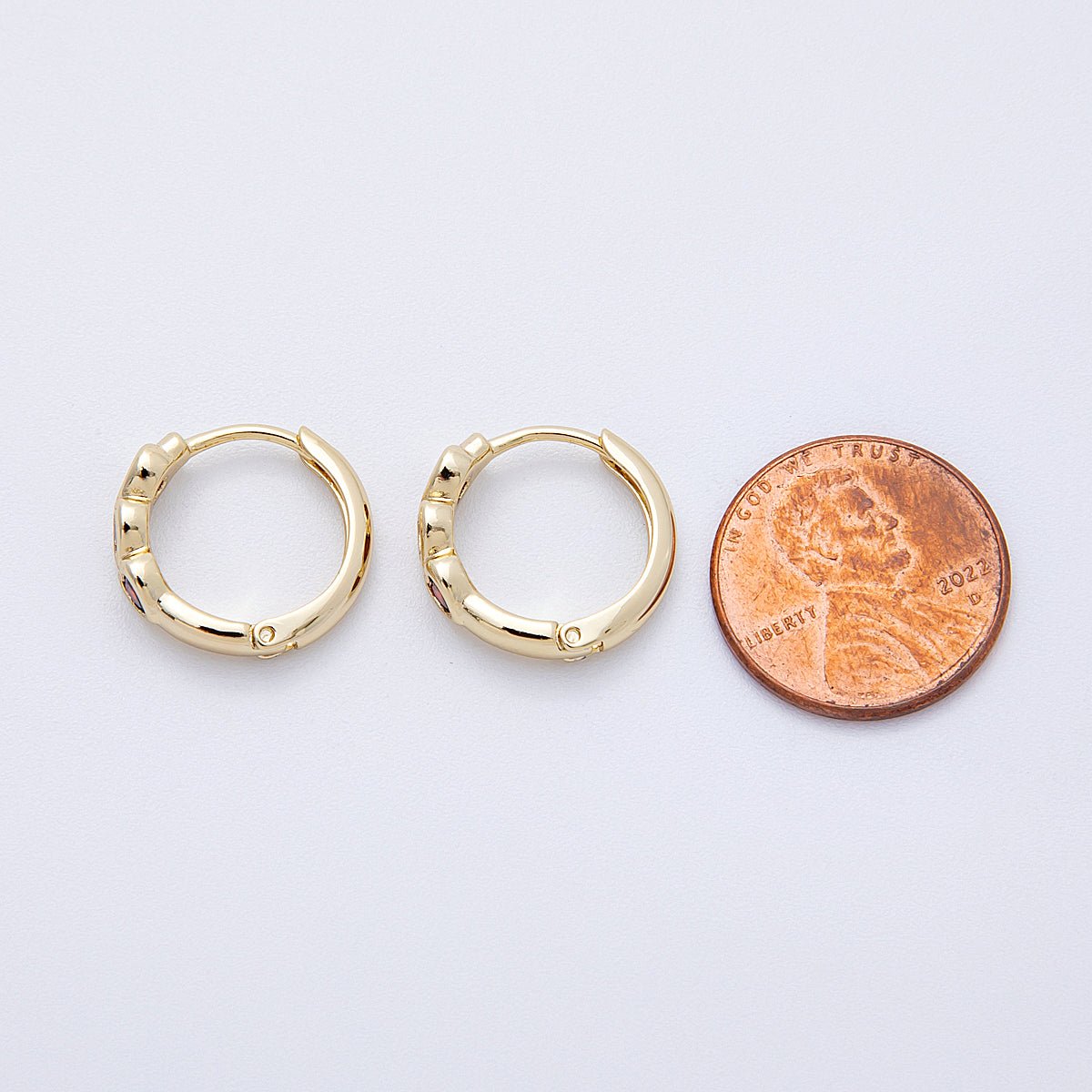 14K Gold Filled 16mm Triple Red CZ Heart Cartilage Huggie Earrings | Earrings - 00168 - DLUXCA