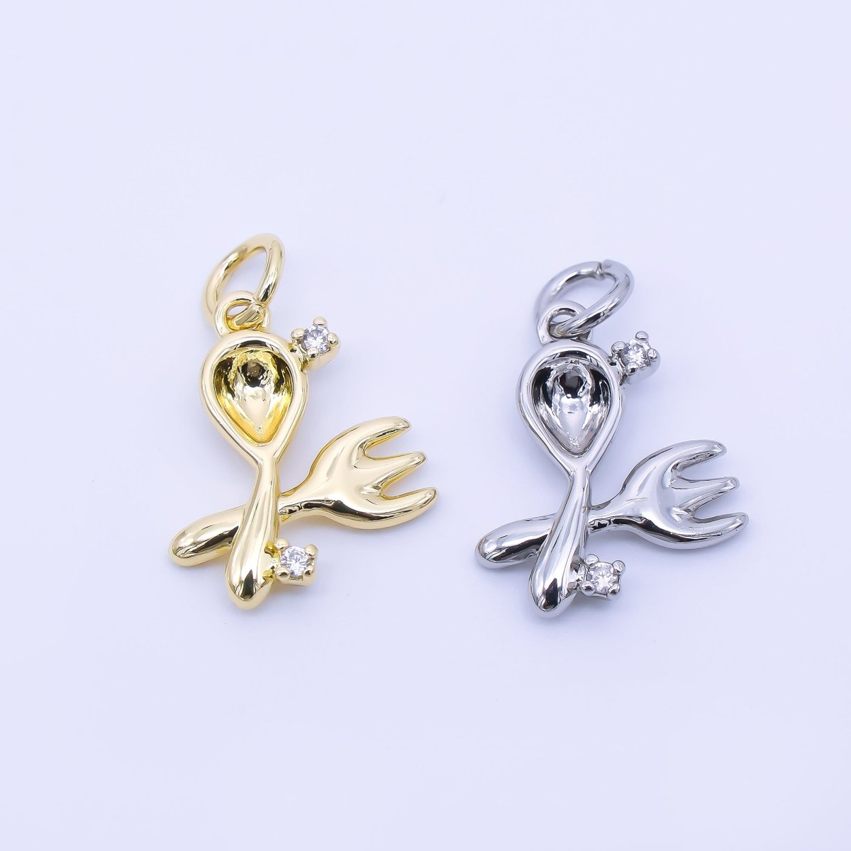 14K Gold Filled 16mm Twin Oval CZ Spoon, Fork Kitchen Utensils Charm | AF1292 - DLUXCA