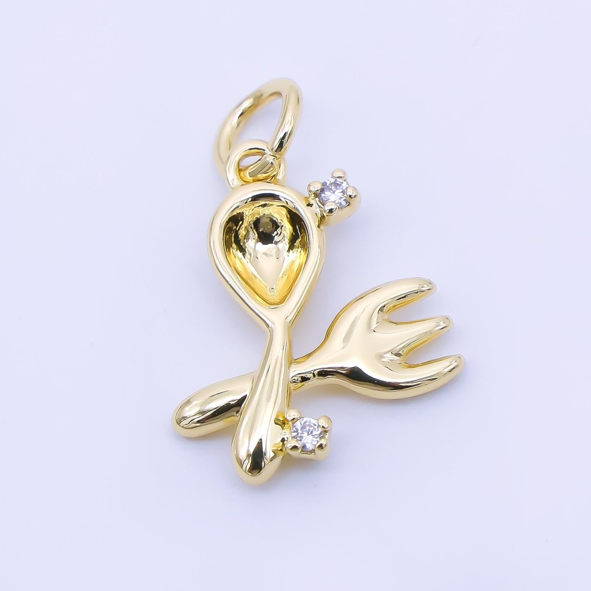 14K Gold Filled 16mm Twin Oval CZ Spoon, Fork Kitchen Utensils Charm | AF1292 - DLUXCA