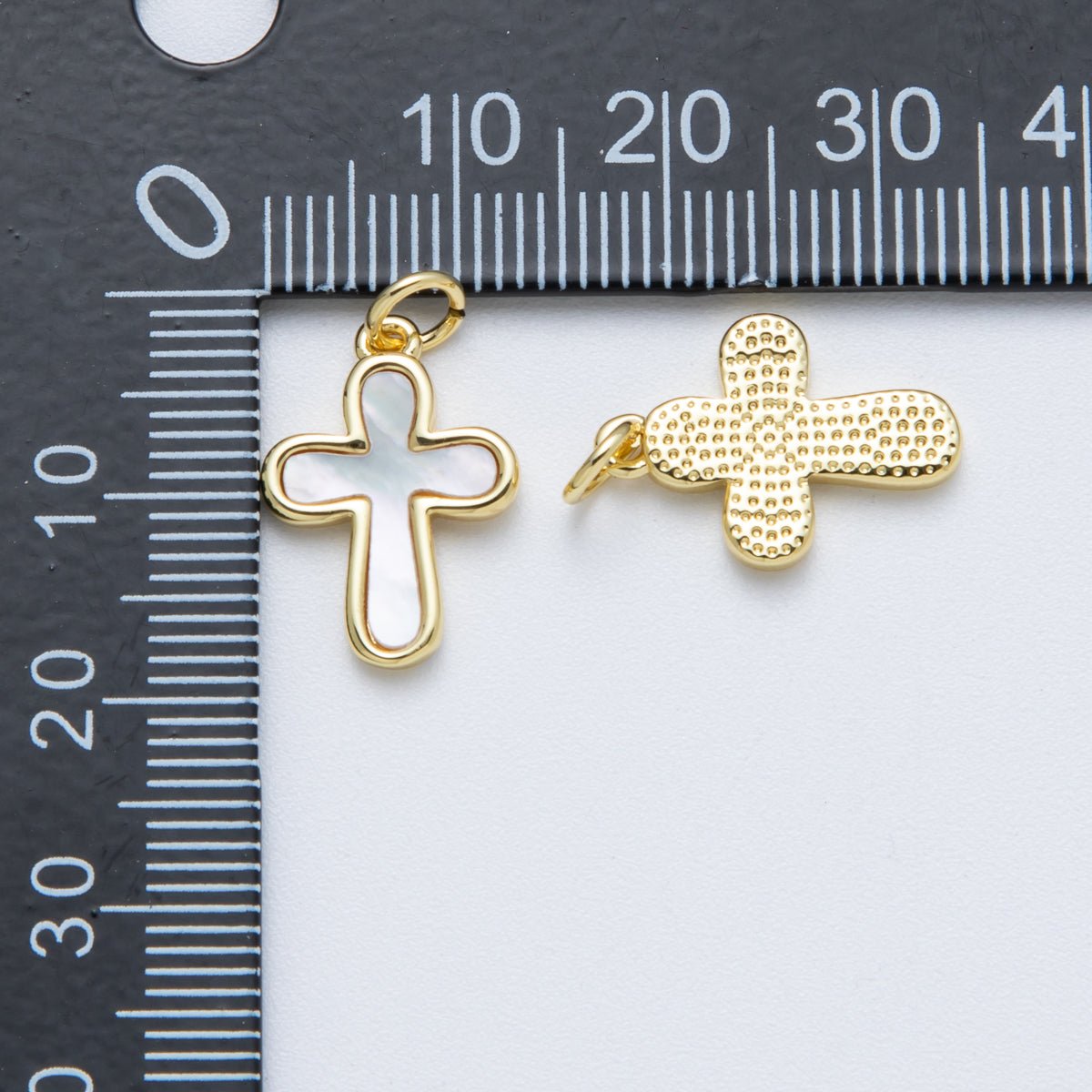 14K Gold Filled 17.2mm Shell Pearl Minimalist Religious Cross Charm | Charms - 00040 - DLUXCA