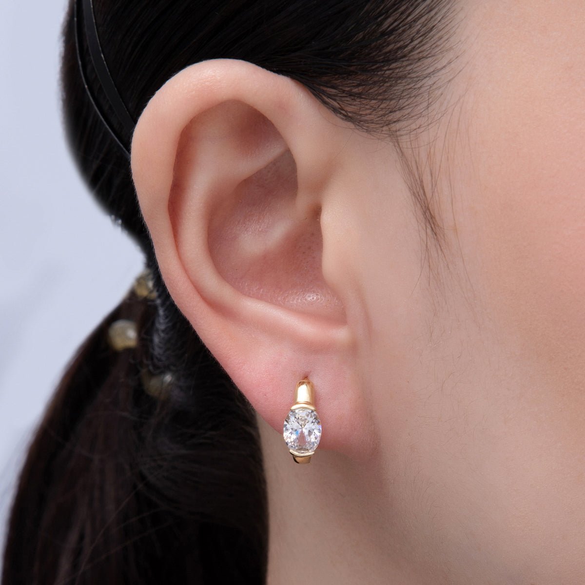 14K Gold Filled 17.3mm Clear CZ Oval Solitaire Cartilage Huggie Earrings | Earrings - 00090 - DLUXCA