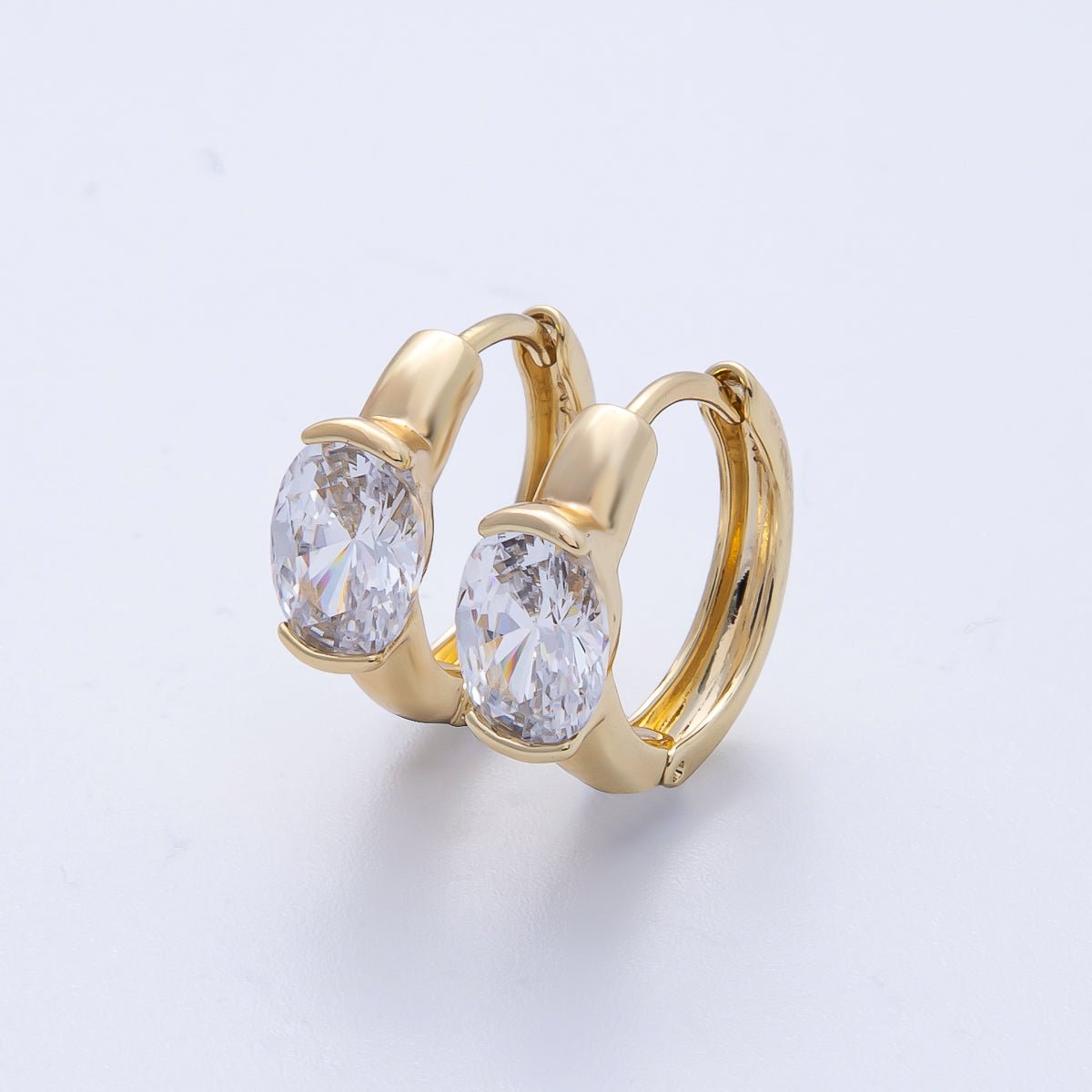 14K Gold Filled 17.3mm Clear CZ Oval Solitaire Cartilage Huggie Earrings | Earrings - 00090 - DLUXCA