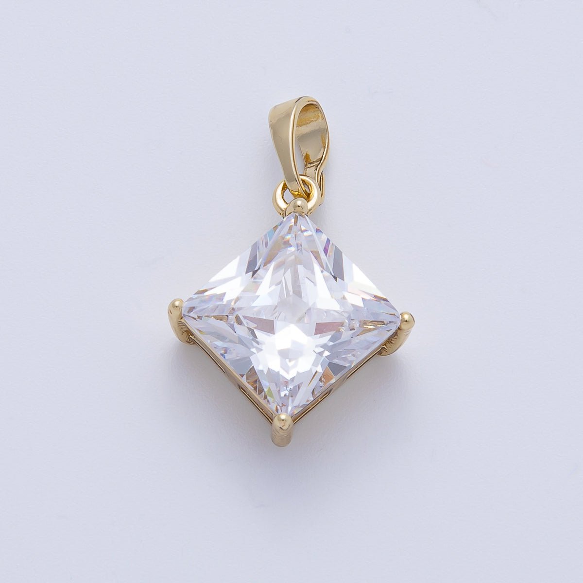 14K Gold Filled 17.5mm Clear CZ Rhombus CZ Solitaire Pendant | Charms - 00084 - DLUXCA