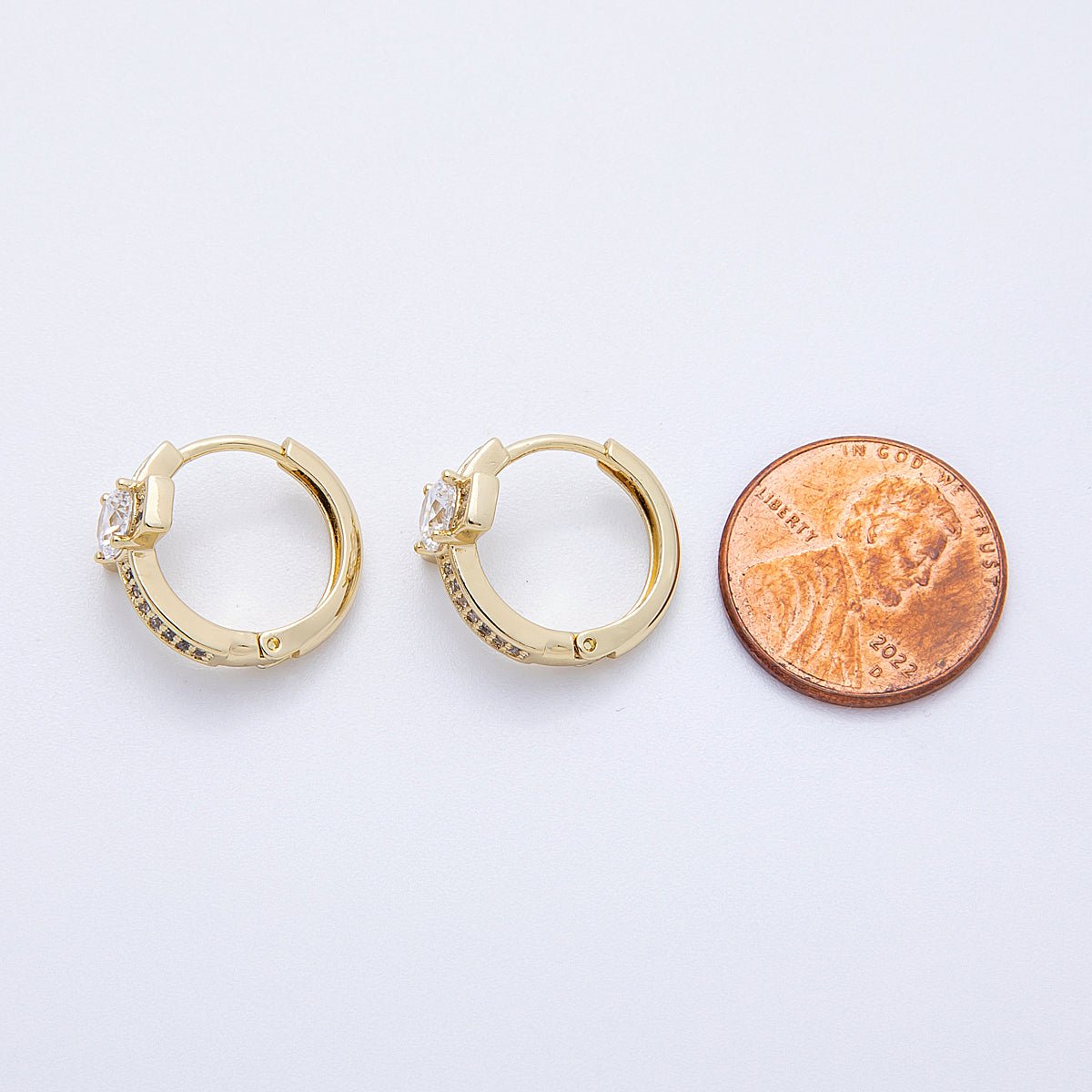 14K Gold Filled 17.5mm Micro Paved CZ Cross Huggie Earrings | EARRINGS - 00178 - DLUXCA