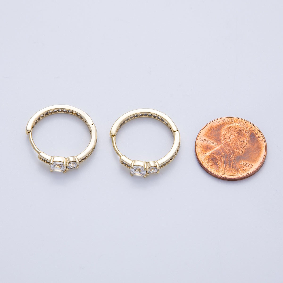 14K Gold Filled 17.5mm Micro Paved CZ Solitaire Front - Facing Huggie Earrings | Earrings - 00101 - DLUXCA