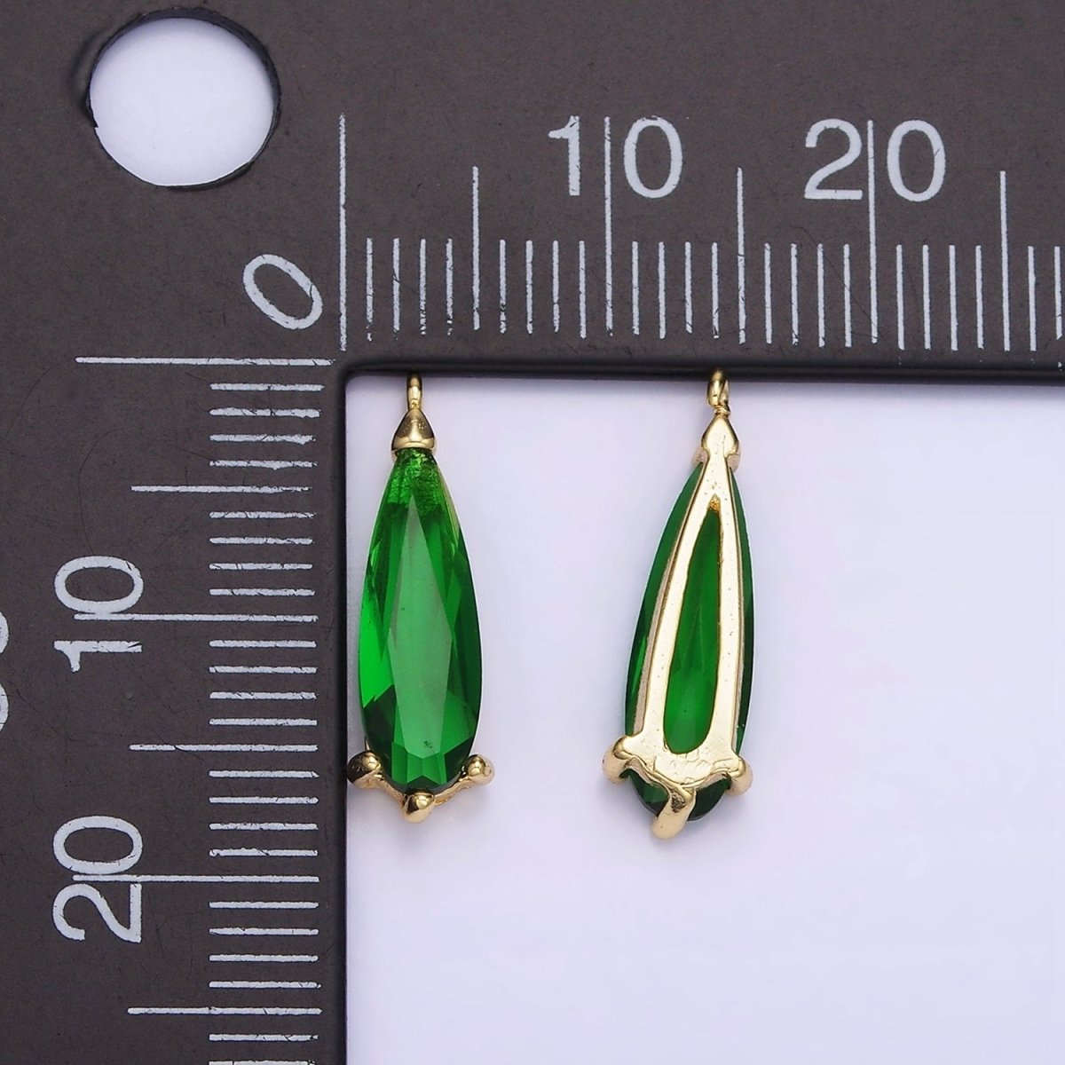 14K Gold Filled 17mm Green CZ Teardrop Charm | C520 - DLUXCA
