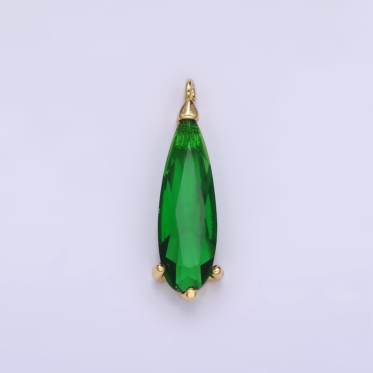 14K Gold Filled 17mm Green CZ Teardrop Charm | C520 - DLUXCA