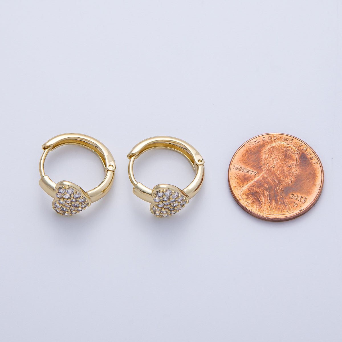 14K Gold Filled 17mm Micro Paved CZ Heart Cartilage Huggie Earrings | Earrings - 00066 - DLUXCA