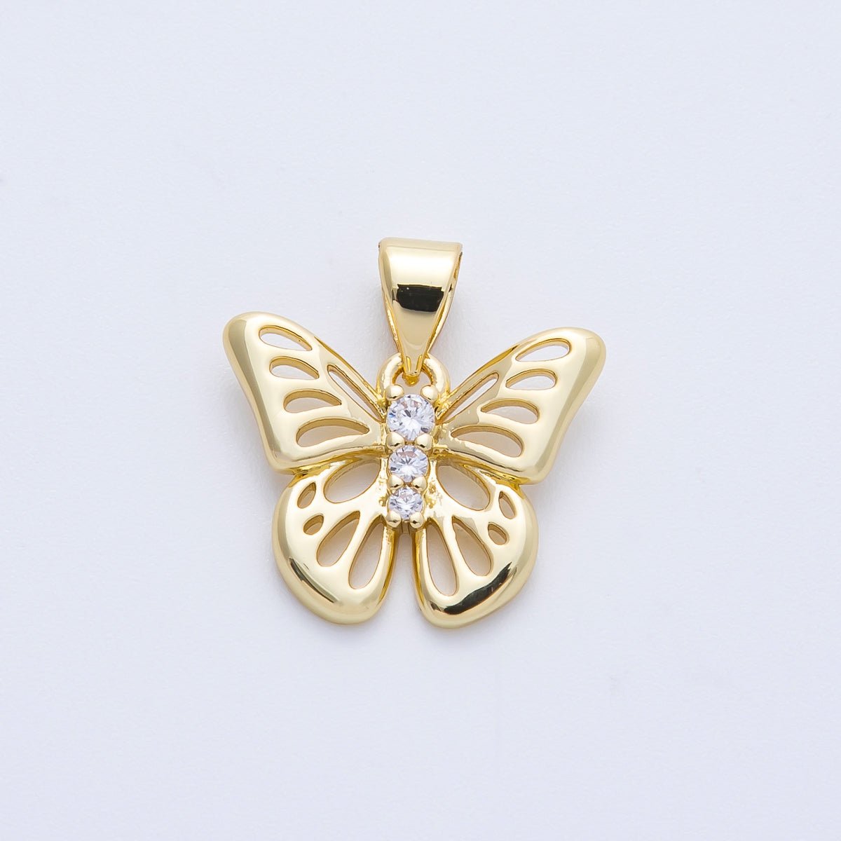 14K Gold Filled 17mm Micro Paved CZ Open Butterfly Insect Pendant | Charms - 00365 - DLUXCA