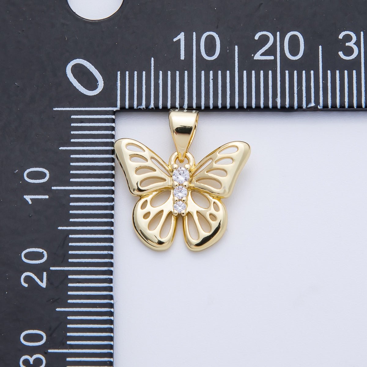 14K Gold Filled 17mm Micro Paved CZ Open Butterfly Insect Pendant | Charms - 00365 - DLUXCA
