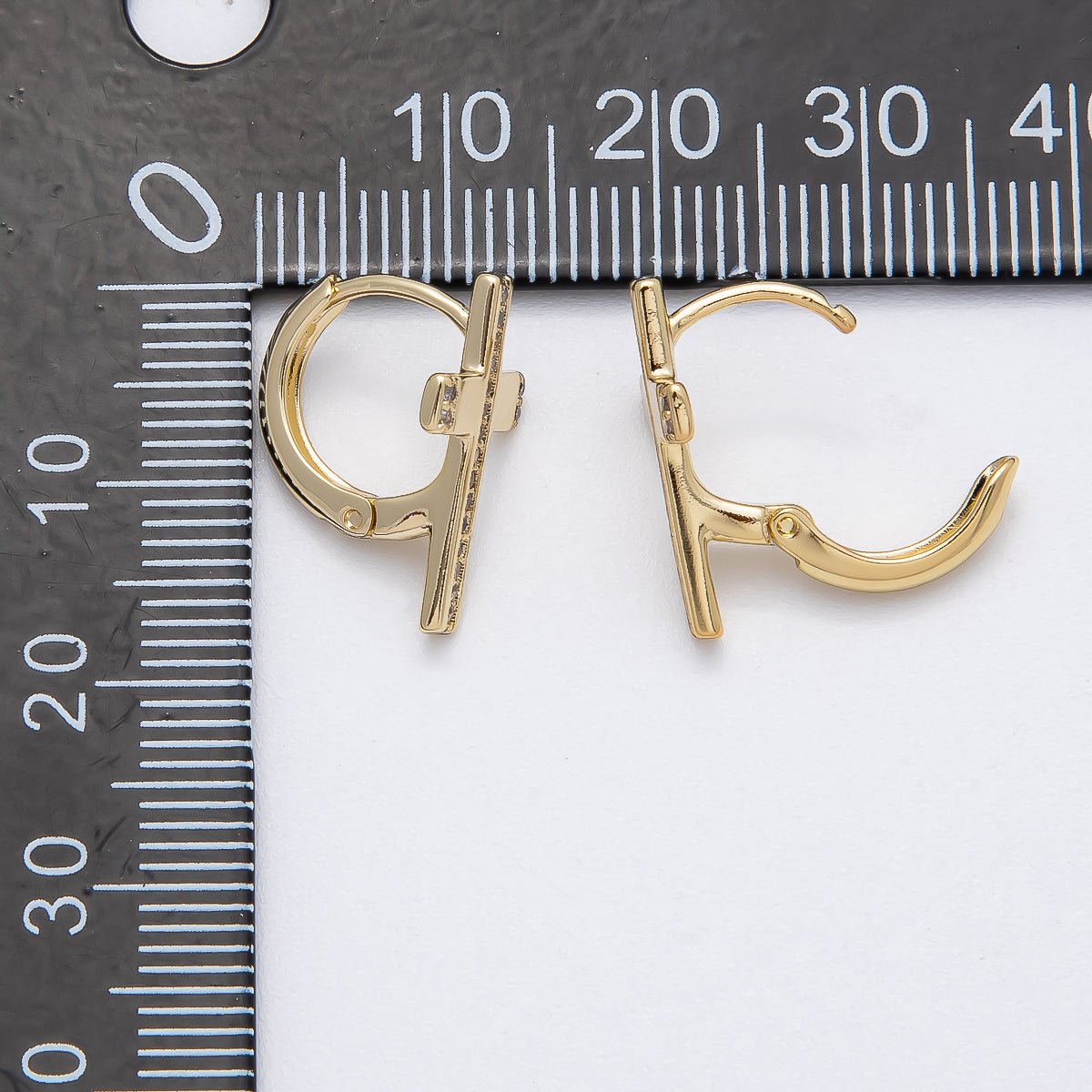14K Gold Filled 17mm Micro Paved CZ Religious Cross Huggie Earrings | Earrings - 00266 - DLUXCA