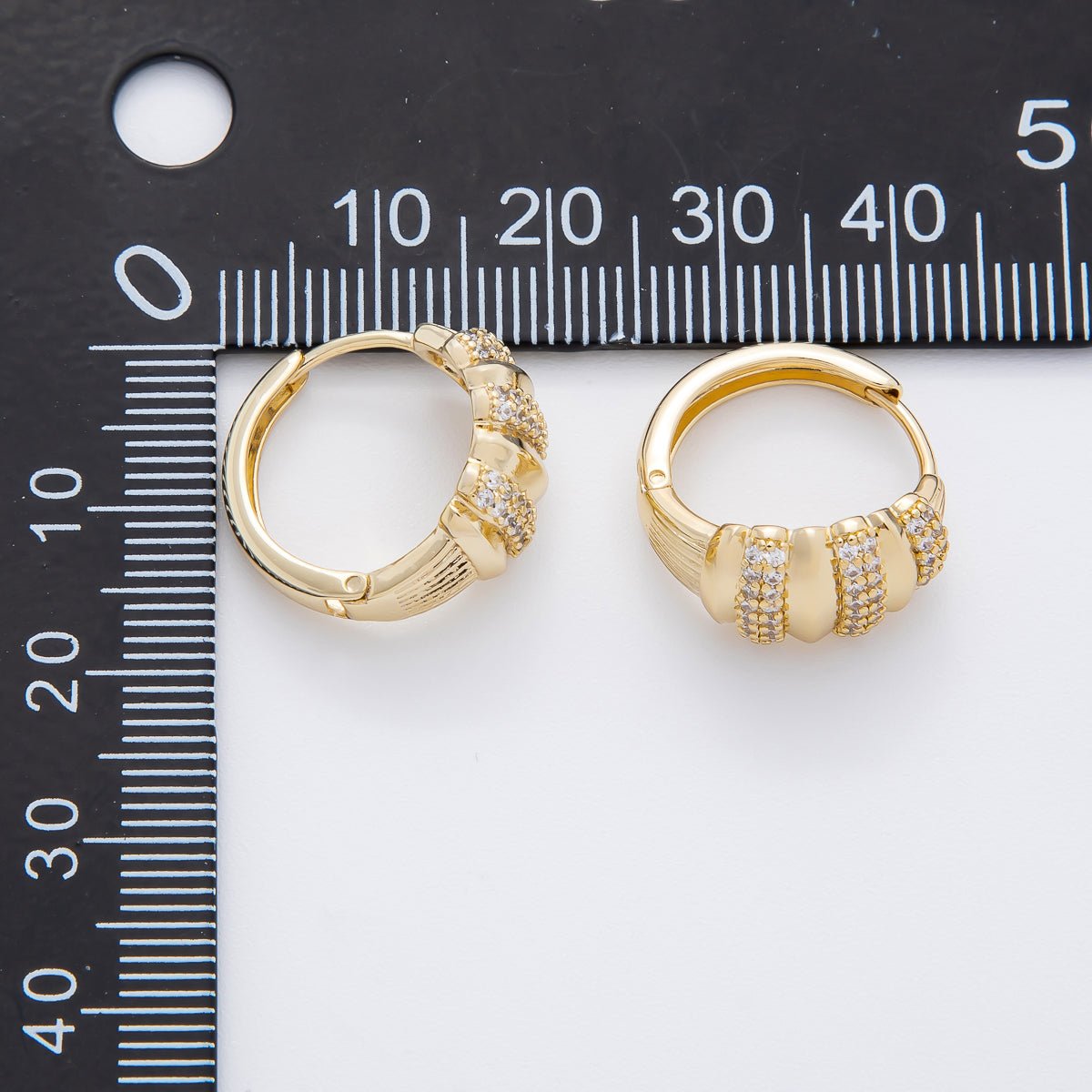 14K Gold Filled 17mm Micro Paved CZ Ribbed Croissant Hoop Earrings | AJ247 - DLUXCA