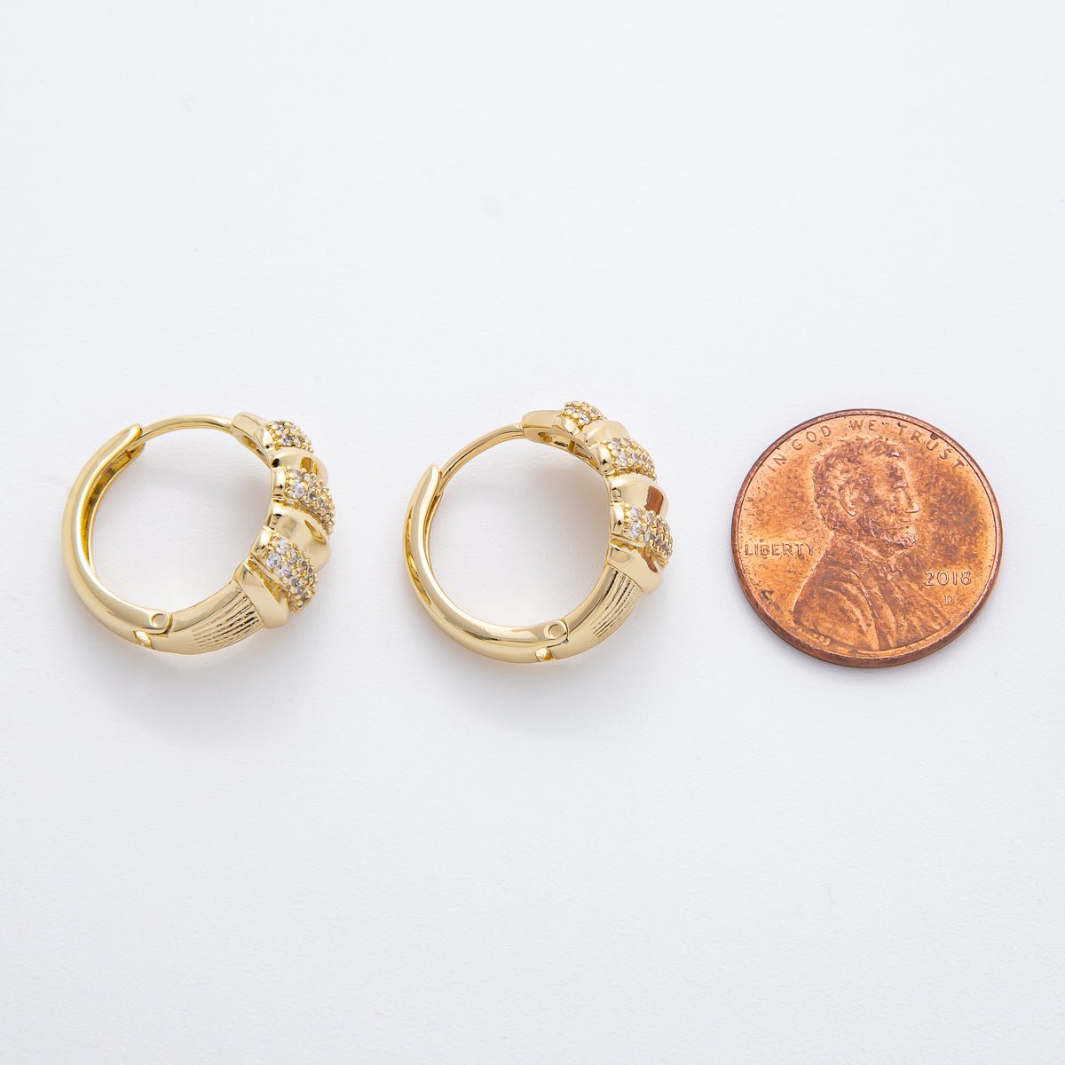 14K Gold Filled 17mm Micro Paved CZ Ribbed Croissant Hoop Earrings | AJ247 - DLUXCA