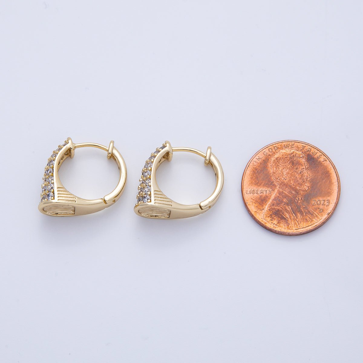 14K Gold Filled 17mm Micro Paved CZ Tube Huggie Earrings | Earrings - 00071 - DLUXCA