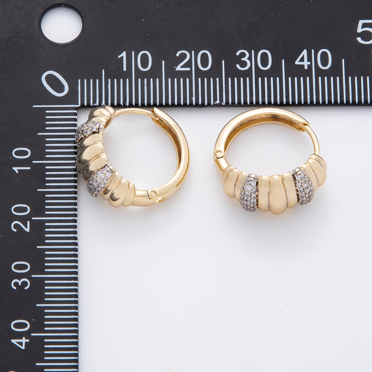 14K Gold Filled 17mm Mixed Metal Croissant Micro Paved CZ Hoop Earrings | AJ248 - DLUXCA