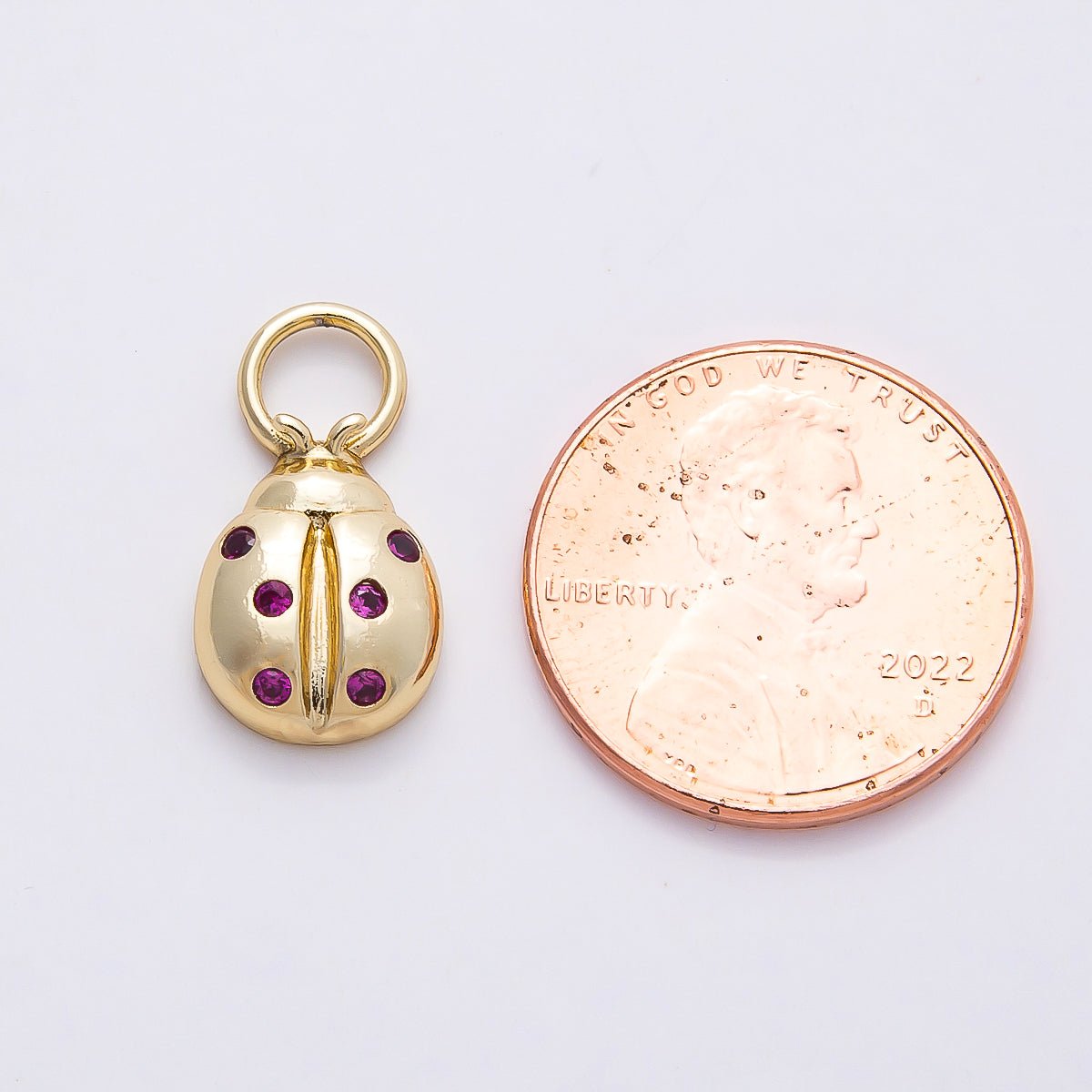 14K Gold Filled 17mm Pink CZ Ladybug Animal Charm | Charms - 00747 - DLUXCA