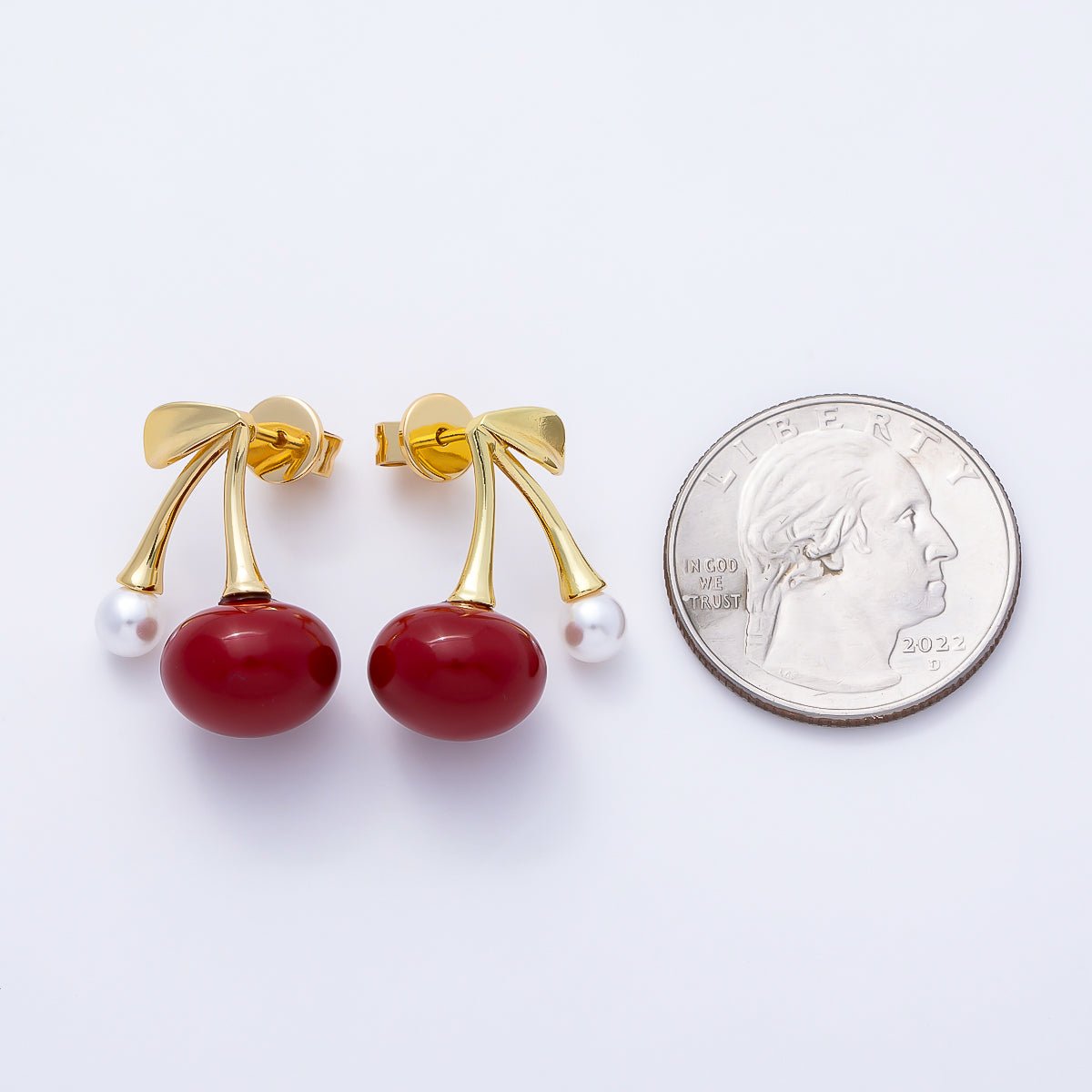 14K Gold Filled 18.5mm Shell Pearl Cherry Stud | Earrings-00645 - DLUXCA