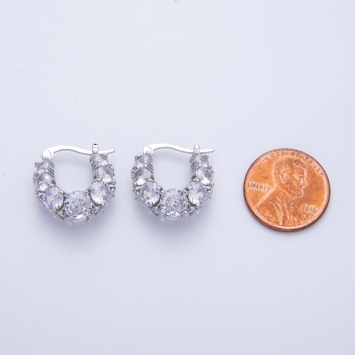 14K Gold Filled 18.8mm Clear CZ Gradient Latch Hoop Earrings in Gold & Silver | EARRINGS - 00004 - 00005 - DLUXCA