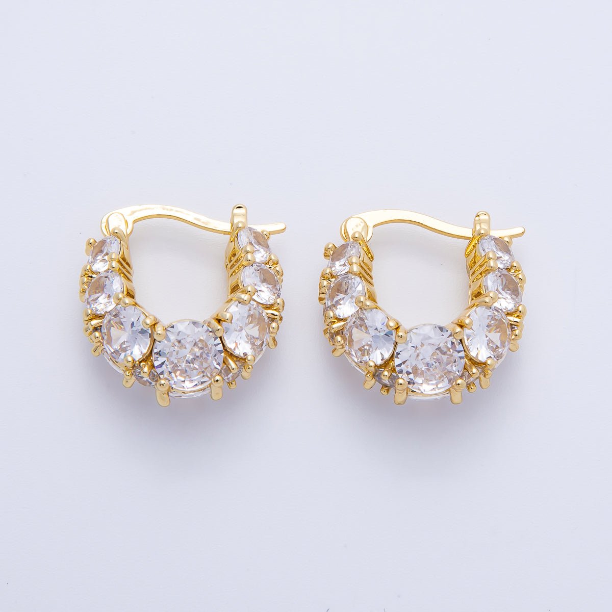14K Gold Filled 18.8mm Clear CZ Gradient Latch Hoop Earrings in Gold & Silver | EARRINGS - 00004 - 00005 - DLUXCA