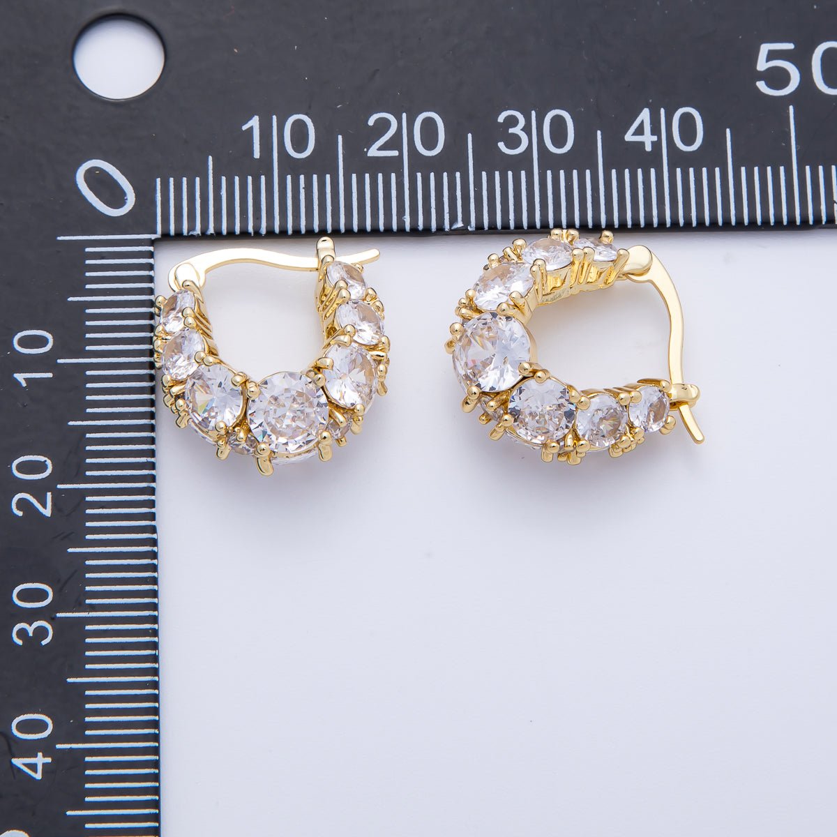 14K Gold Filled 18.8mm Clear CZ Gradient Latch Hoop Earrings in Gold & Silver | EARRINGS - 00004 - 00005 - DLUXCA
