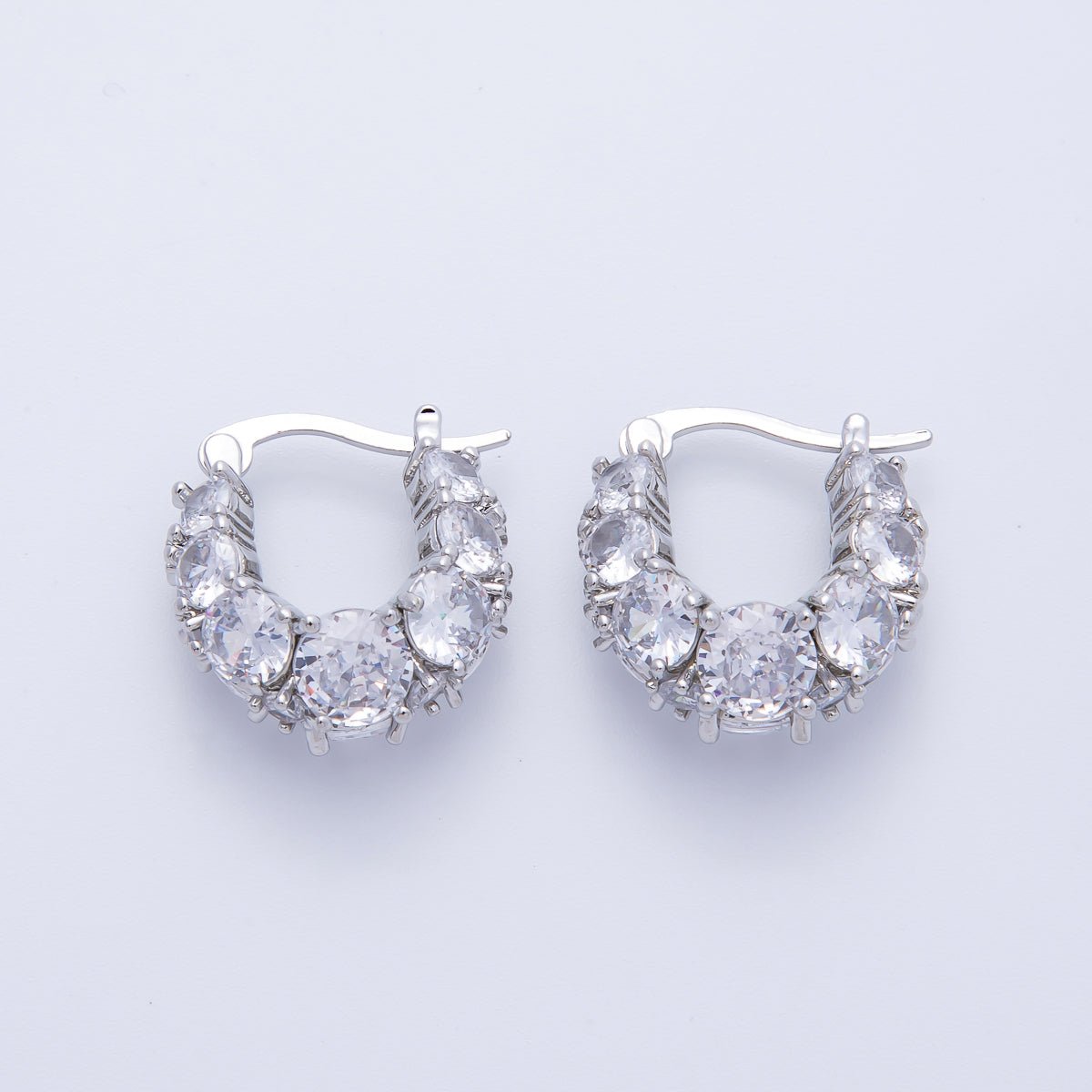 14K Gold Filled 18.8mm Clear CZ Gradient Latch Hoop Earrings in Gold & Silver | EARRINGS - 00004 - 00005 - DLUXCA