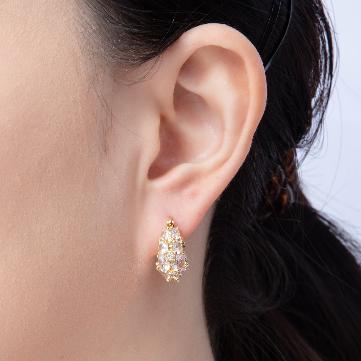 14K Gold Filled 18.8mm Clear CZ Gradient Latch Hoop Earrings in Gold & Silver | EARRINGS - 00004 - 00005 - DLUXCA