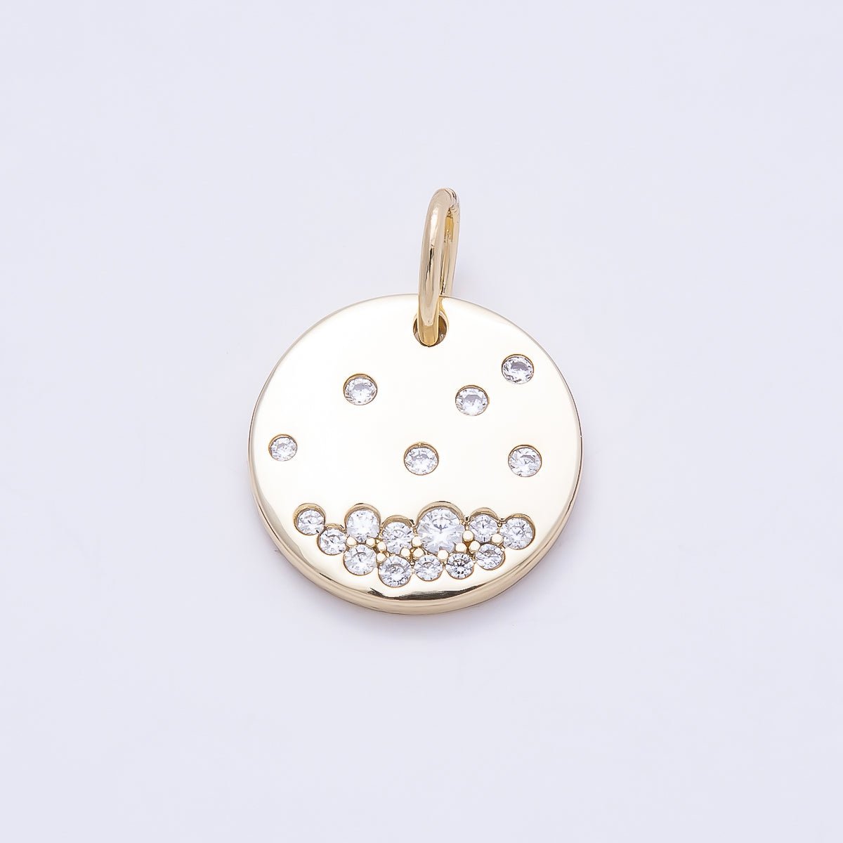 14K Gold Filled 18mm Clear CZ Dotted Round Pendant | Charms-01053 - DLUXCA