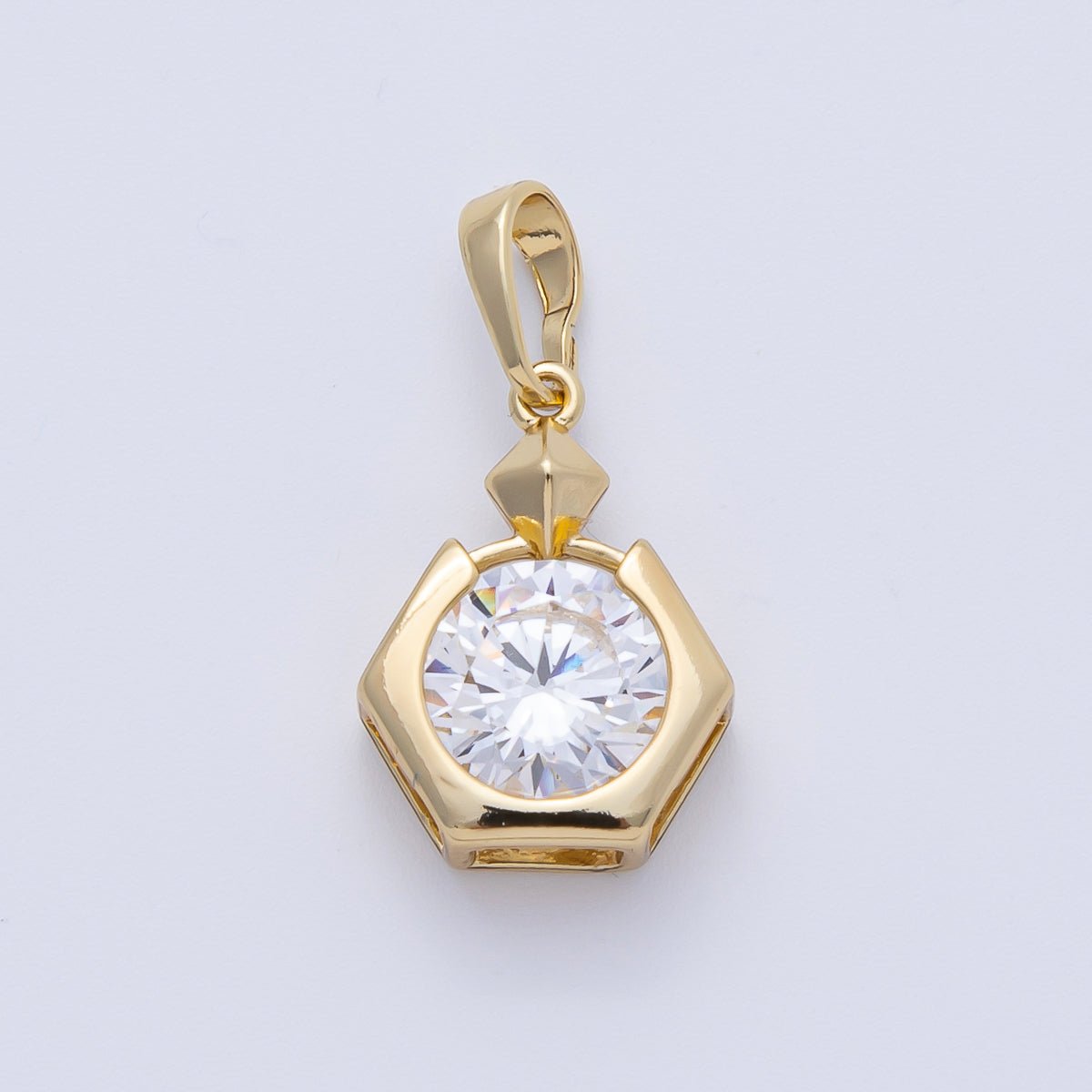 14K Gold Filled 18mm Clear CZ Round Hexagon Pendant | Charms - 00083 - DLUXCA