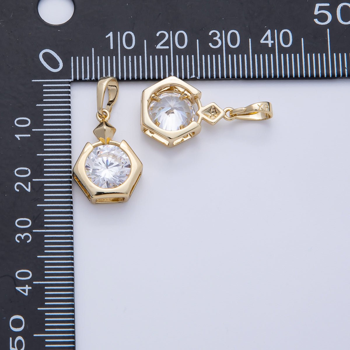 14K Gold Filled 18mm Clear CZ Round Hexagon Pendant | Charms - 00083 - DLUXCA