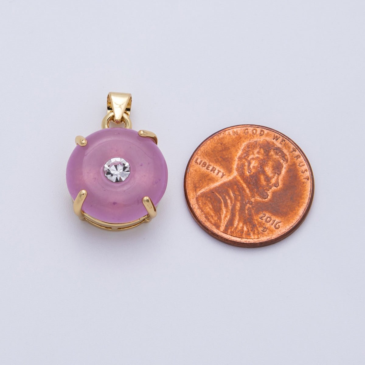 14K Gold Filled 18mm Embedded CZ Amethyst Round Pendant | Charms - 00092 - DLUXCA