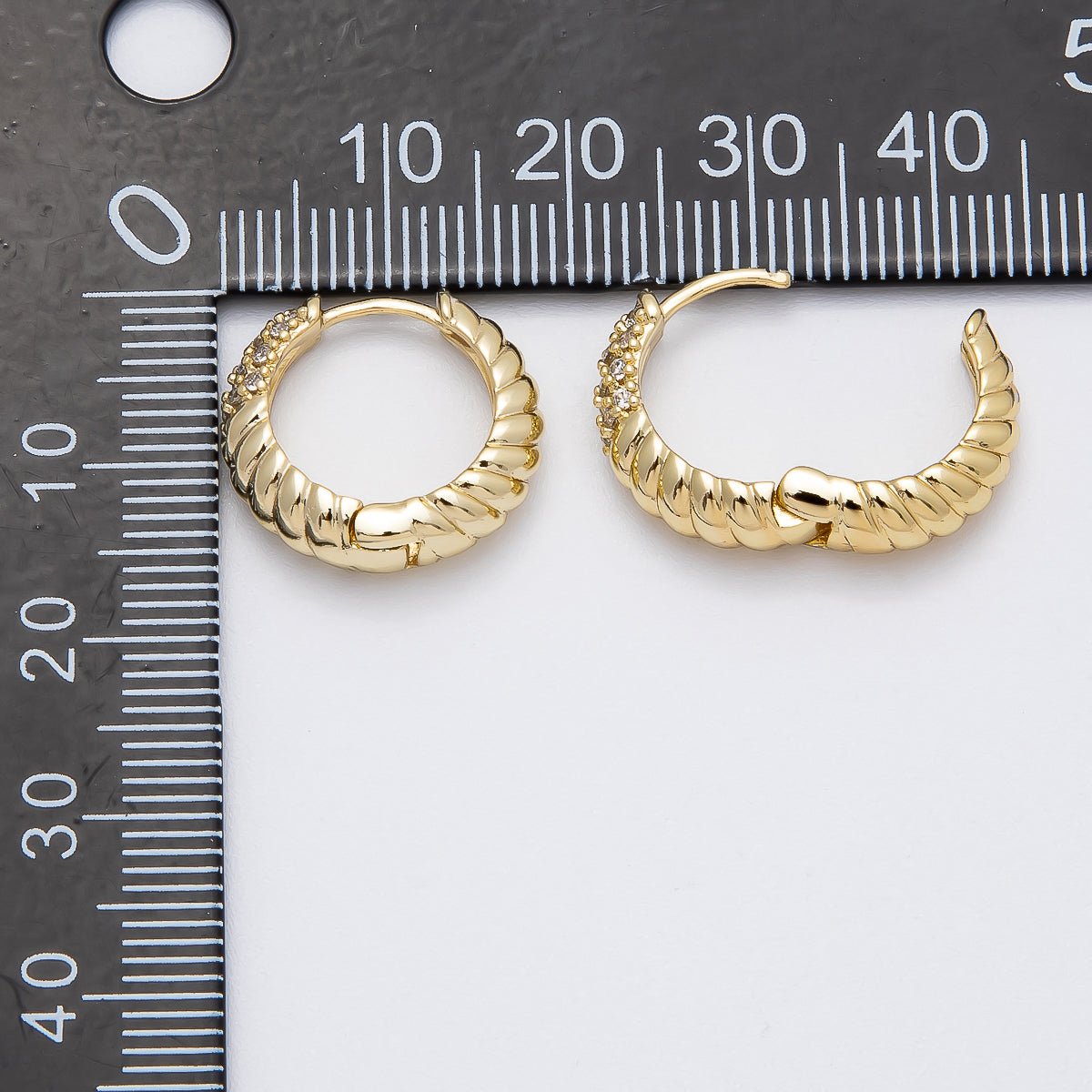 14K Gold Filled 18mm Micro Paved CZ Croissant Huggie Earrings | Earrings - 00264 - DLUXCA