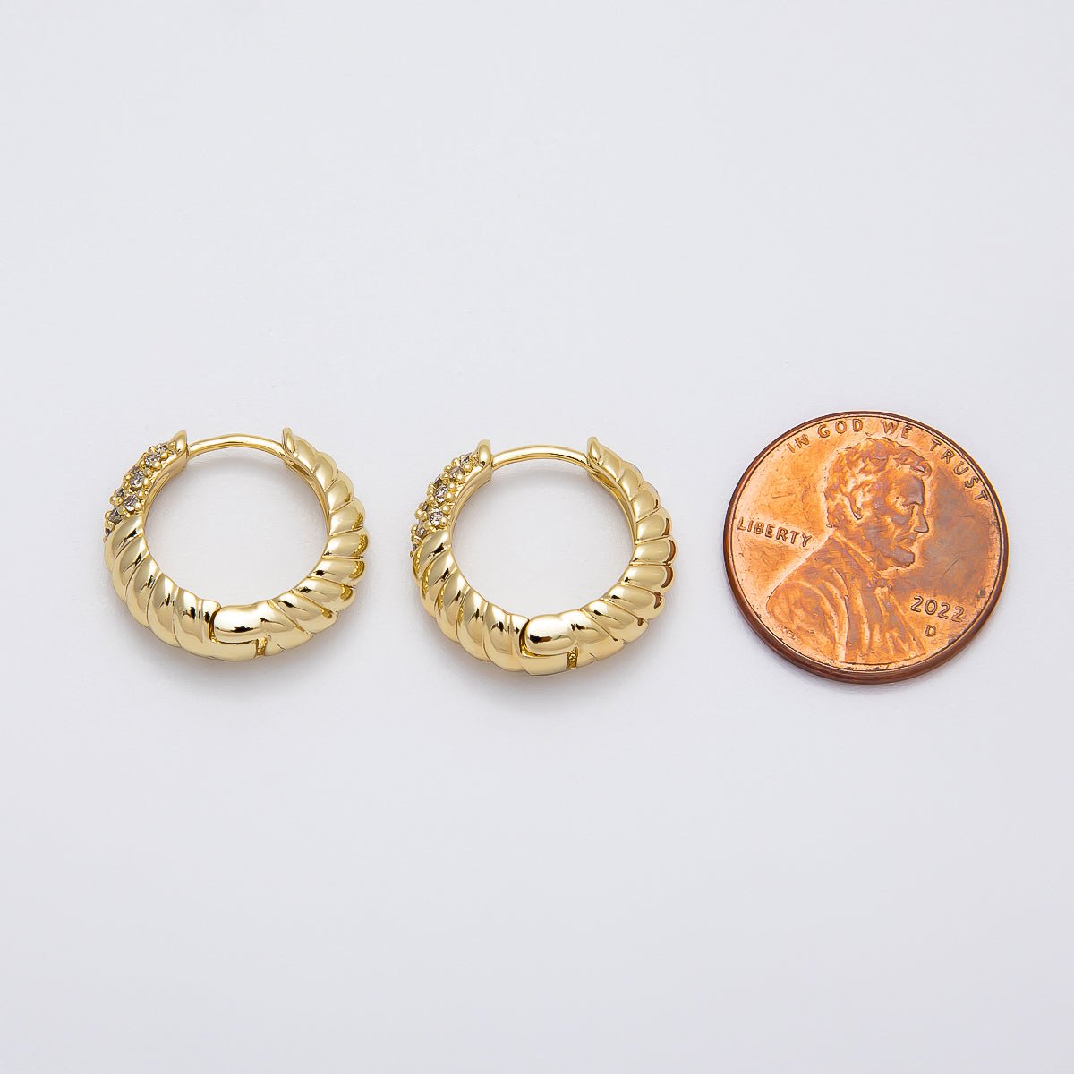 14K Gold Filled 18mm Micro Paved CZ Croissant Huggie Earrings | Earrings - 00264 - DLUXCA