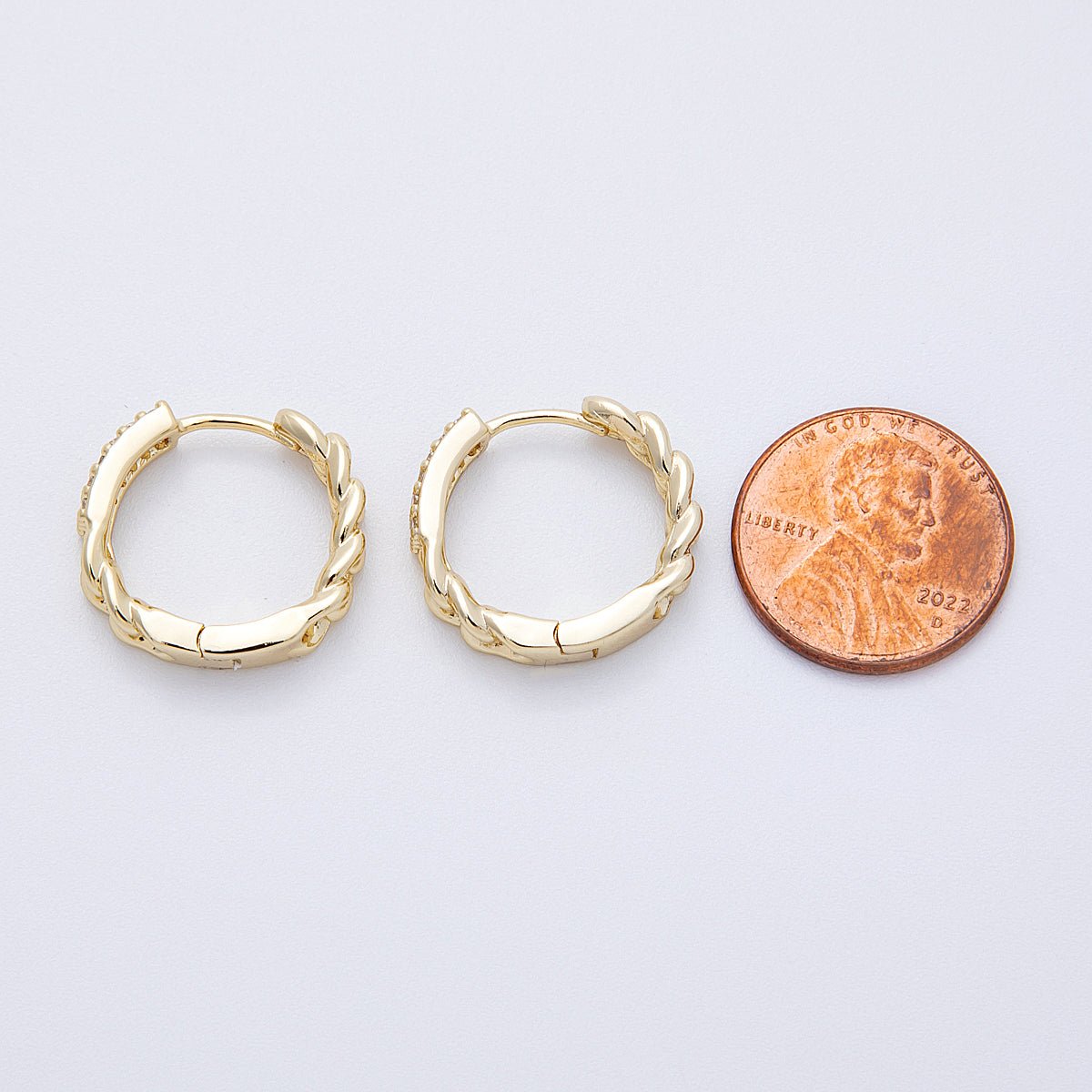 14K Gold Filled 18mm Micro Paved CZ Curb Chain Huggie Earrings | Earrings - 00172 - DLUXCA