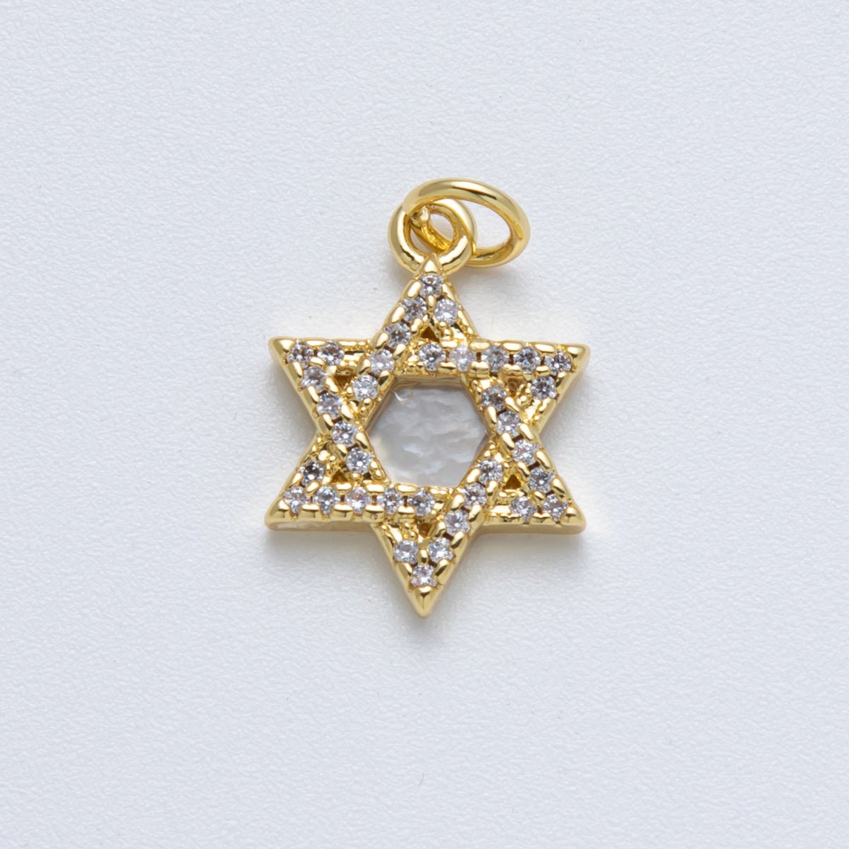 14K Gold Filled 18mm Star of David Shell Pearl Micro Paved CZ Religious Charm | Charms - 00018 - DLUXCA