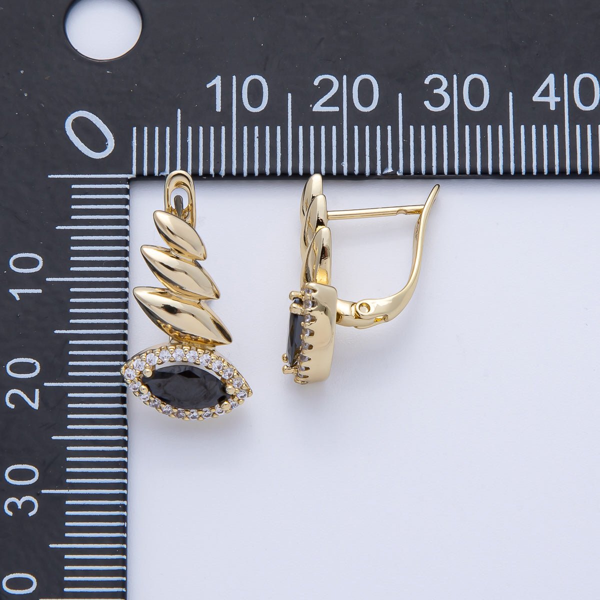 14K Gold Filled 19.3mm Black, Green, Clear Marquise Micro Paved CZ Teardrop English Lock Hoop Earrings | Earrings - 00076 Earrings - 00077 Earrings - 00089 - DLUXCA