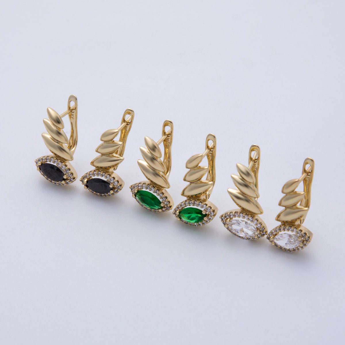 14K Gold Filled 19.3mm Black, Green, Clear Marquise Micro Paved CZ Teardrop English Lock Hoop Earrings | Earrings - 00076 Earrings - 00077 Earrings - 00089 - DLUXCA