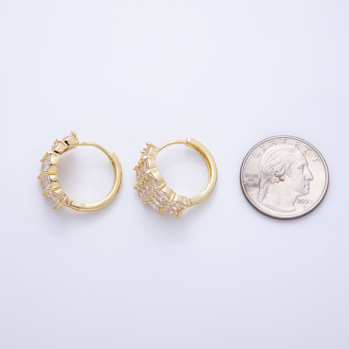 14K Gold Filled 19.3mm Clear CZ Marquise Hoop Earrings in Gold & Silver | EARRINGS - 00010 - 00011 - DLUXCA