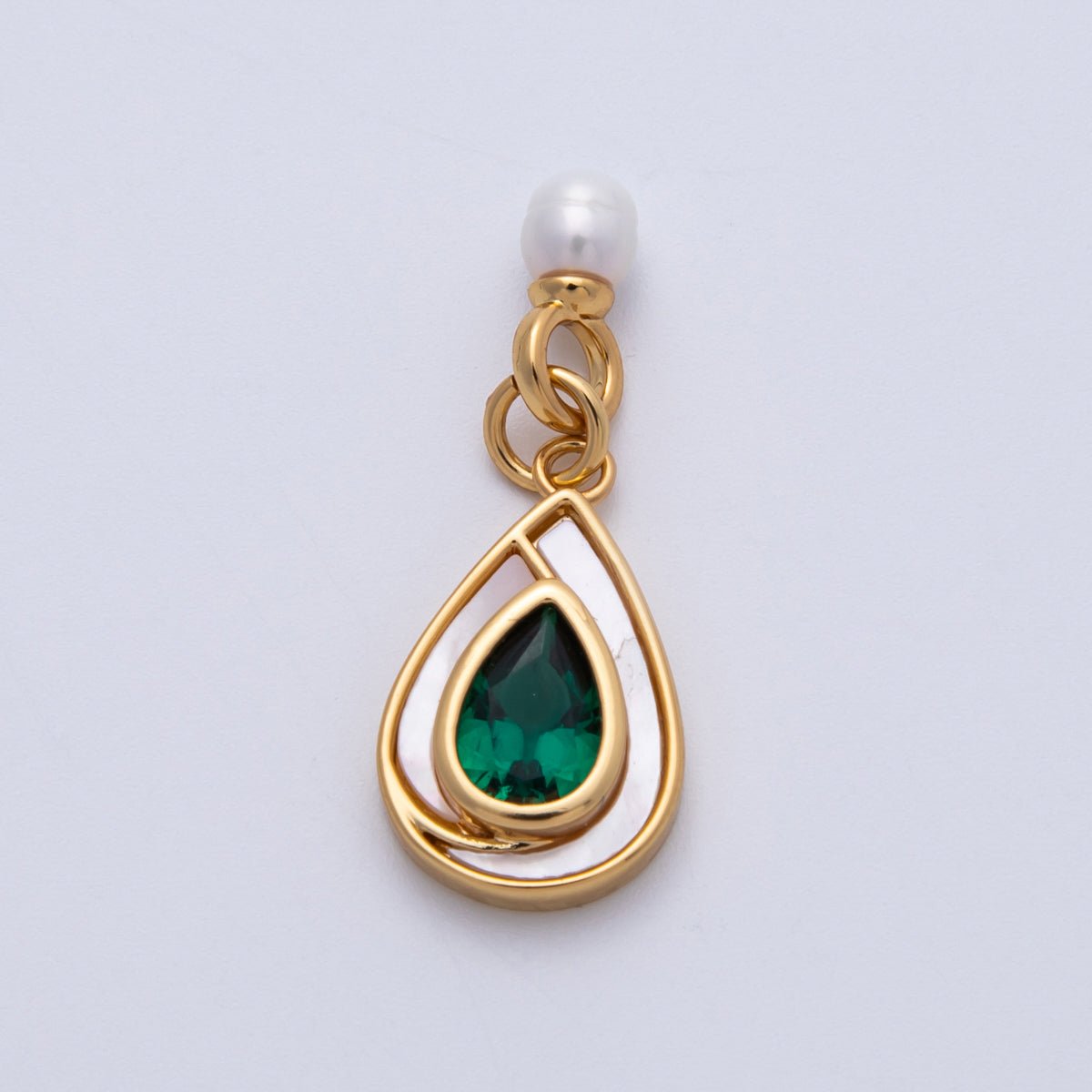 14K Gold Filled 19.5mm Pink, Green CZ Shell Pearl Drop Findings | Findings - 400002 - DLUXCA