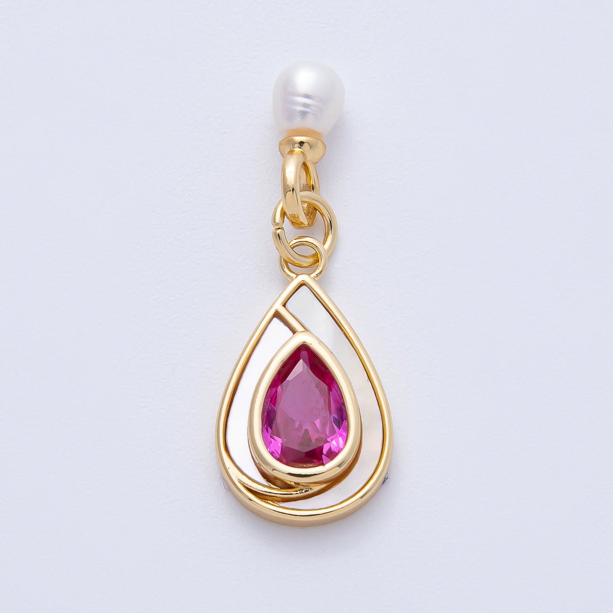 14K Gold Filled 19.5mm Pink, Green CZ Shell Pearl Drop Findings | Findings - 400002 - DLUXCA