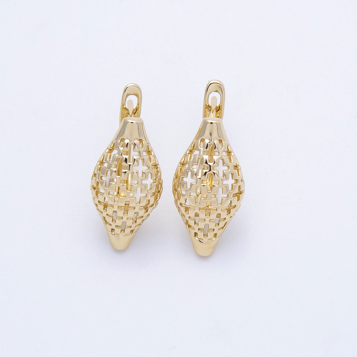 14K Gold Filled 19mm Hollow Filigree Lattice Huggie Hoop Earrings | Earrings - 00357 - DLUXCA