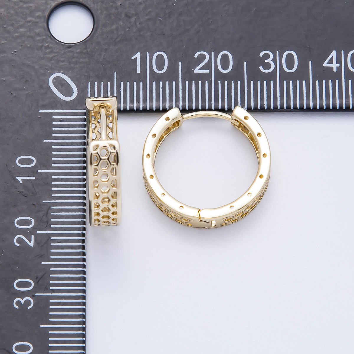 14K Gold Filled 19mm Hollow Filigree Open Huggie Hoop Earrings | Earrings - 00358 - DLUXCA