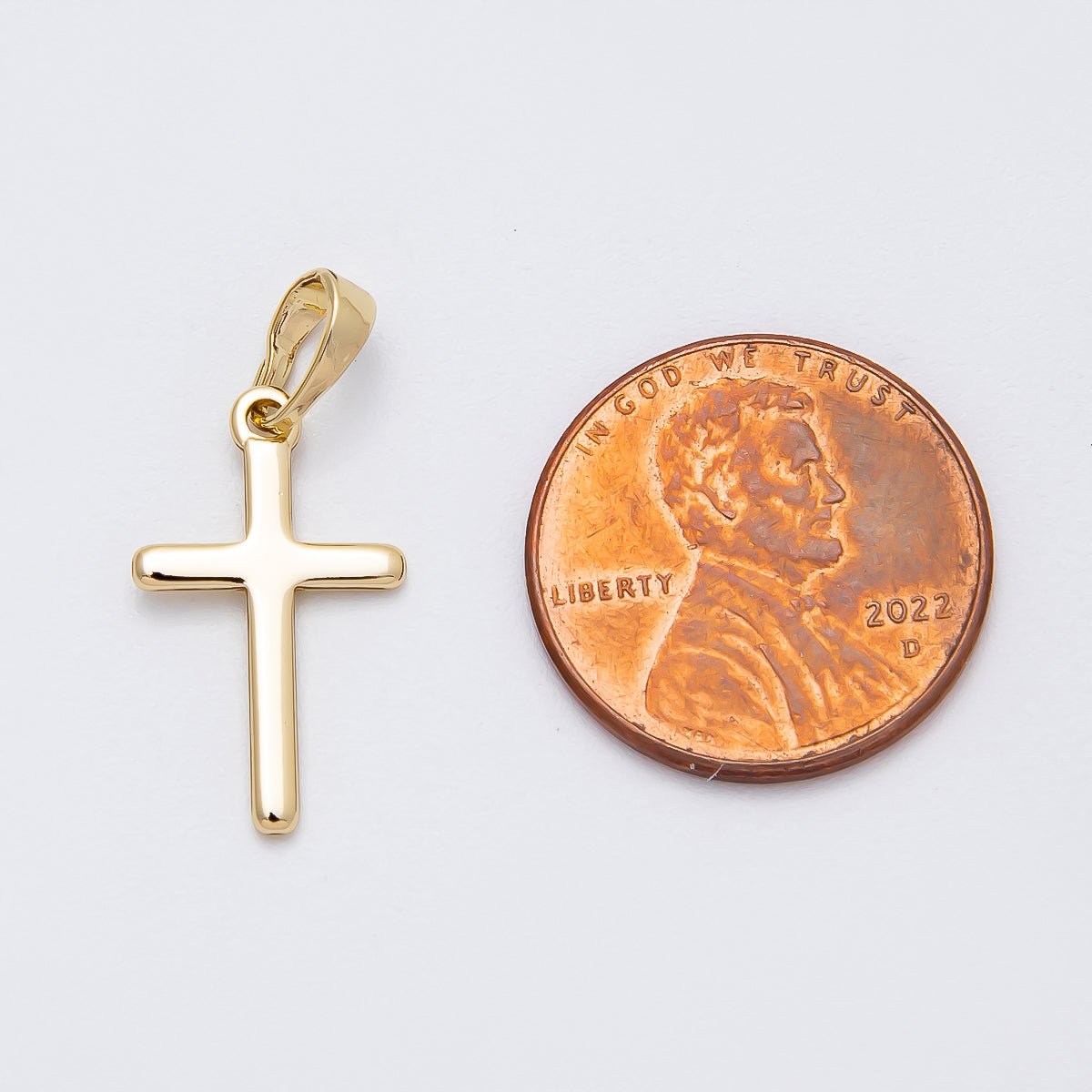 14K Gold Filled 19mm Minimalist Cross Religious Pendant | Charms - 00517 - DLUXCA