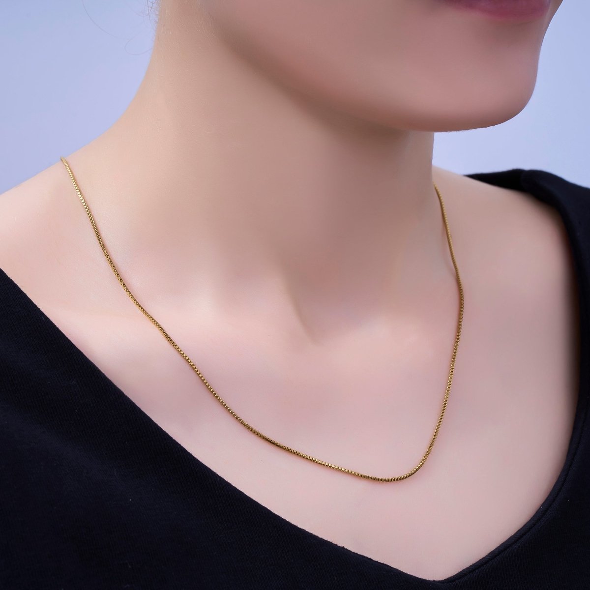 14K Gold Filled 1mm Box Chain 20 Inch Adjustable Slide Necklace | WA - 3052 - DLUXCA