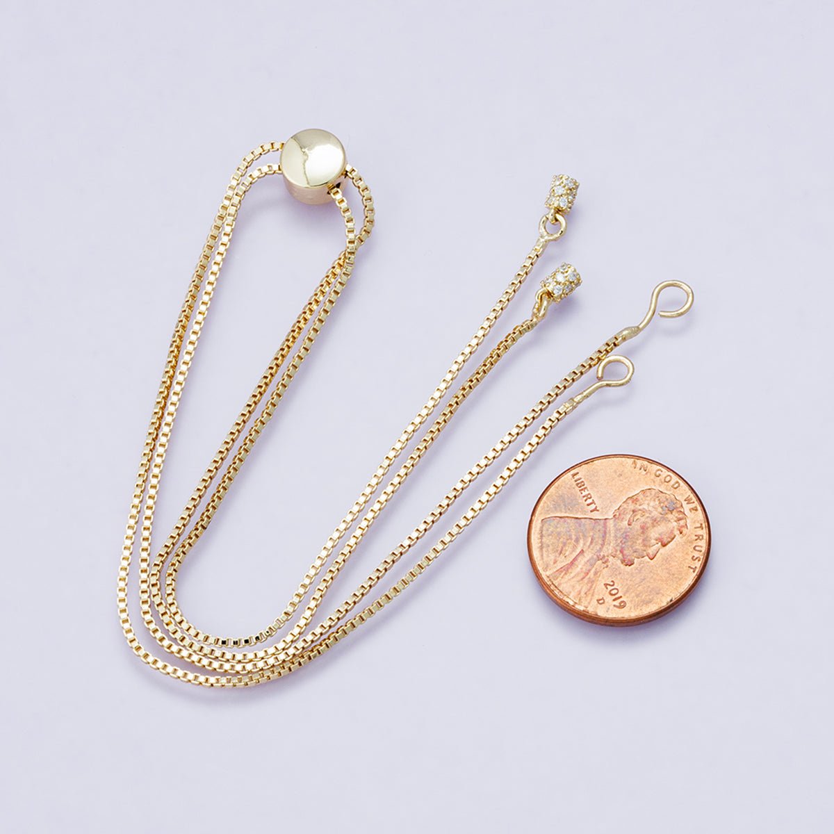 14K Gold Filled 1mm Box Chain Bolo Slider Adjustable 19 Inch Necklace | WA - 04200 - DLUXCA