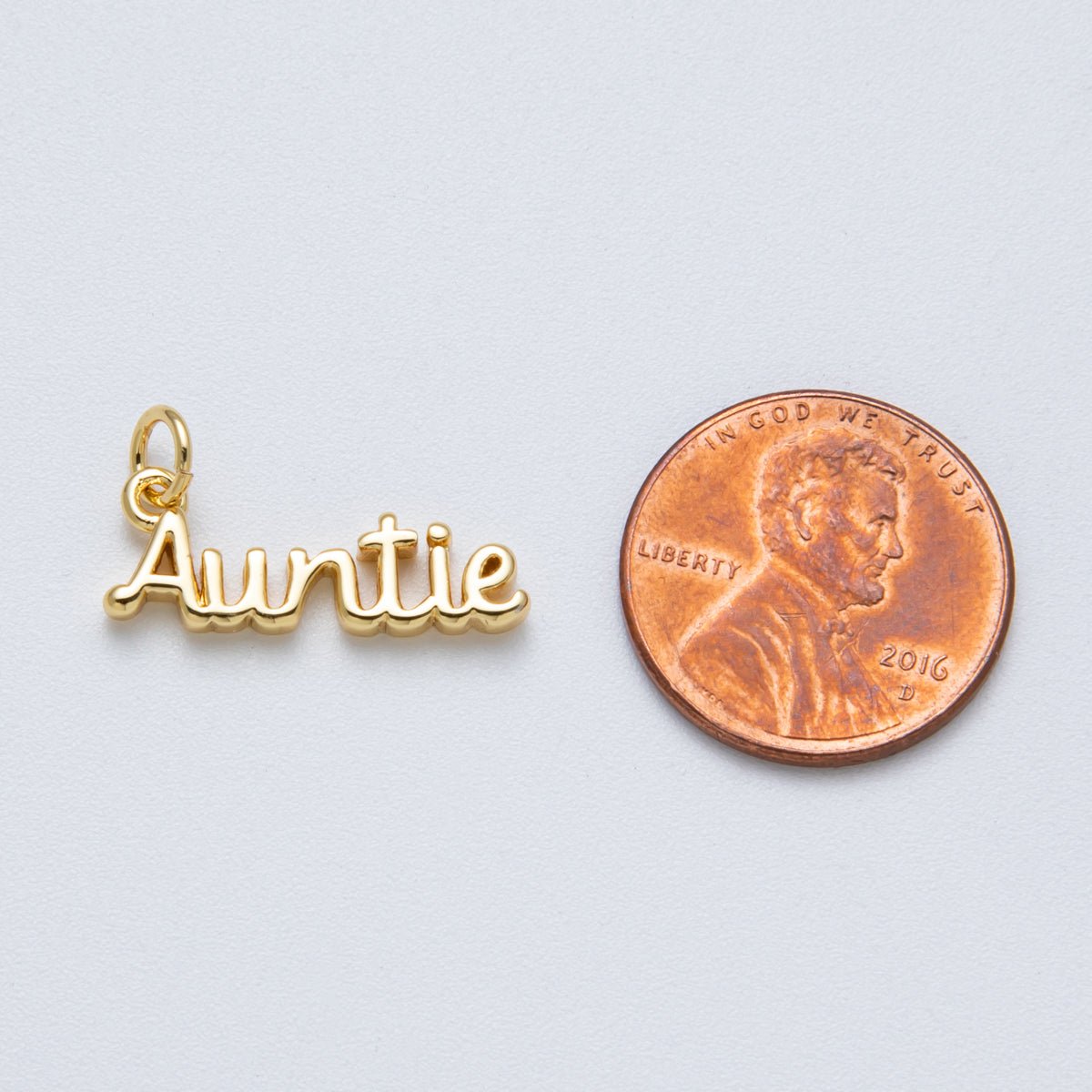 14K Gold Filled 20.5mm "Auntie" Minimalist Script Charm | Charms - 00032 - DLUXCA