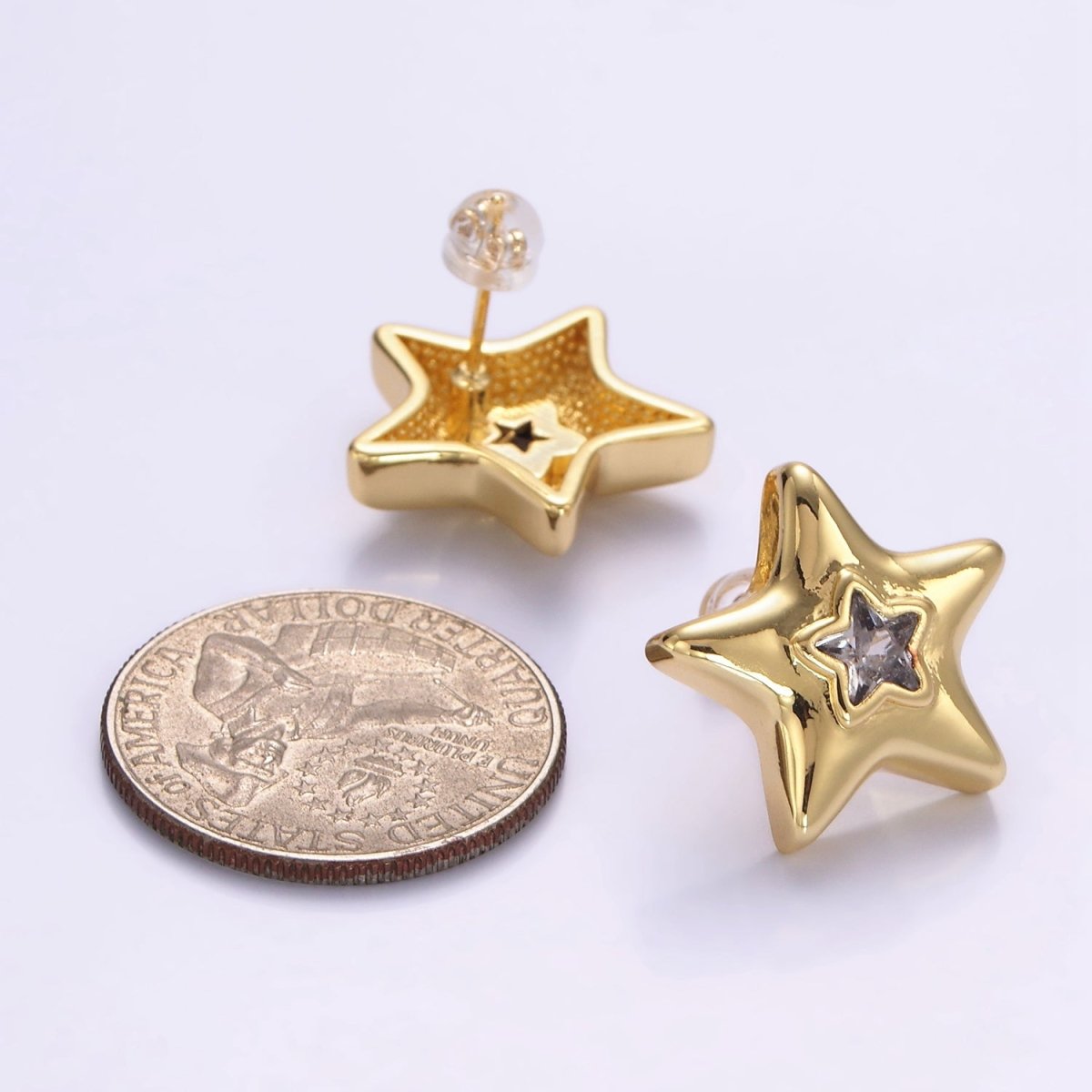 14K Gold Filled 20mm Clear CZ Celestial Star Dome Stud Earrings | P510 - DLUXCA